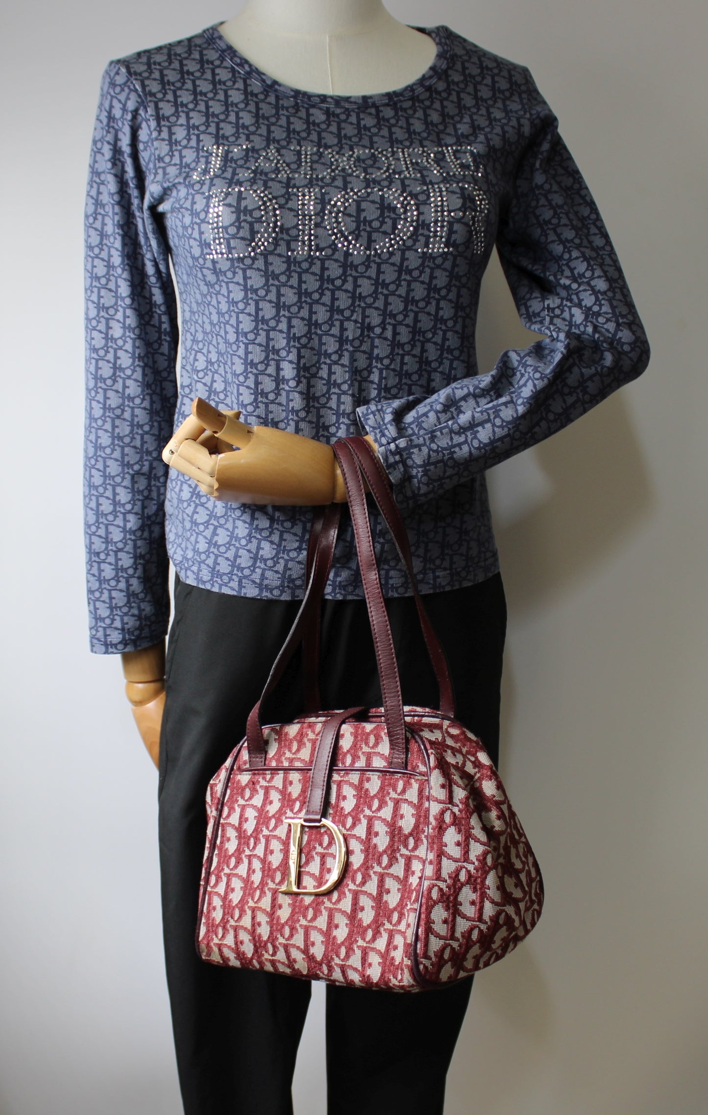 Christian Dior Burgundy Trotter Canvas Leather Hand Bag