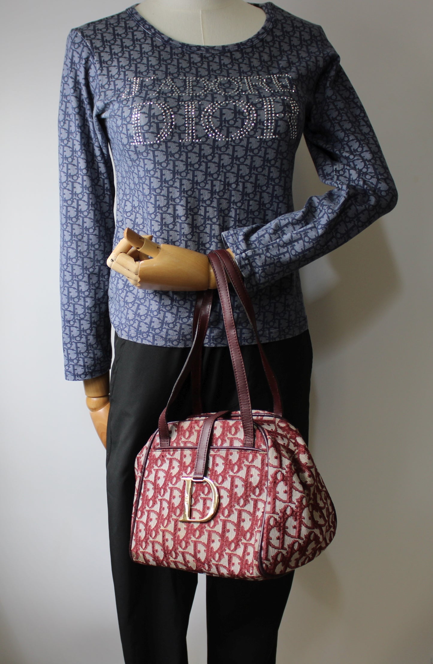 Christian Dior Burgundy Trotter Canvas Leather Hand Bag