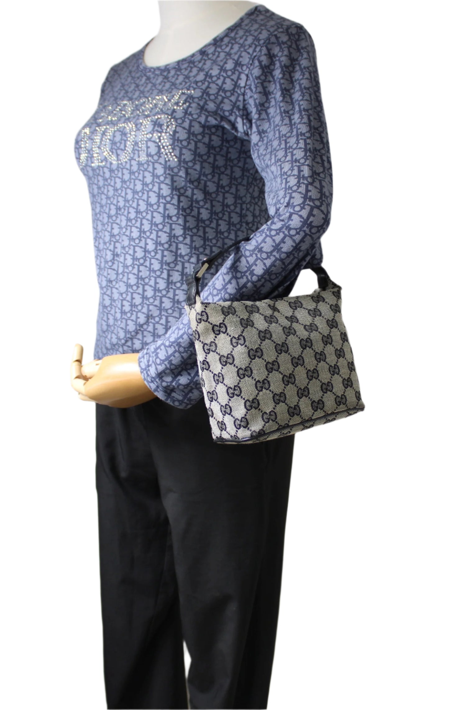 Gucci Beige GG Canvas Mini Bag Black Leather Strap Handbag