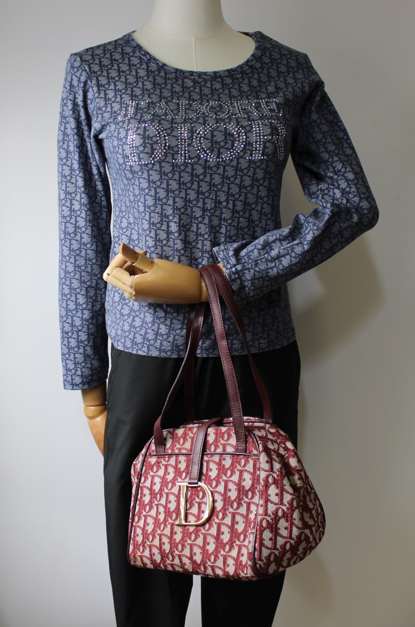 Christian Dior Burgundy Trotter Canvas Leather Hand Bag
