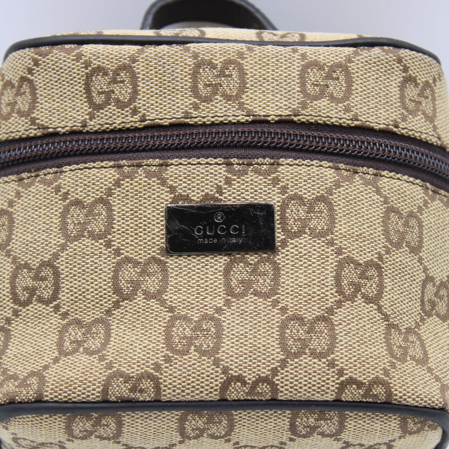 Gucci Beige Brown GG Canvas Leather Mini Vanity Hand Bag