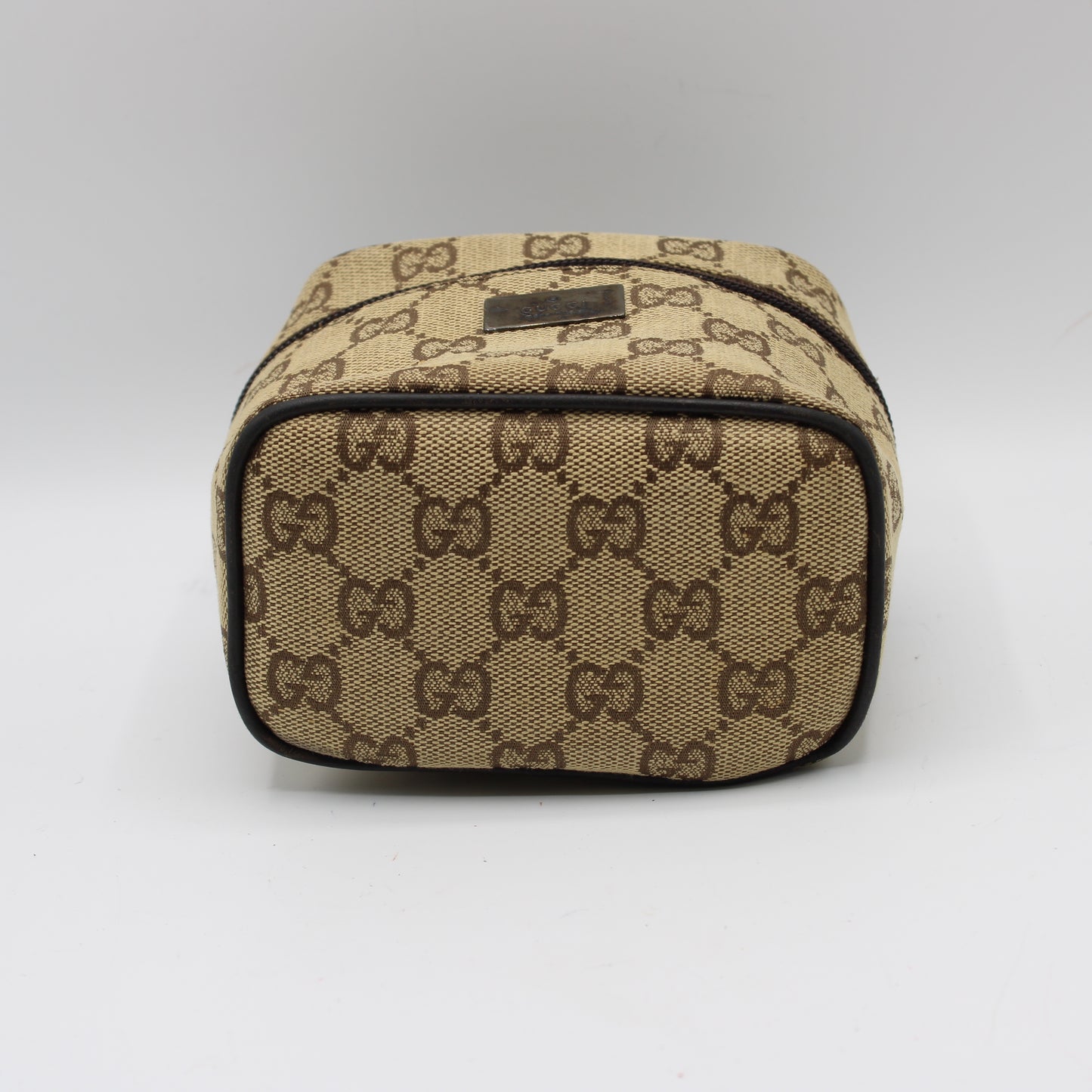 Gucci Beige Brown GG Canvas Leather Mini Vanity Hand Bag