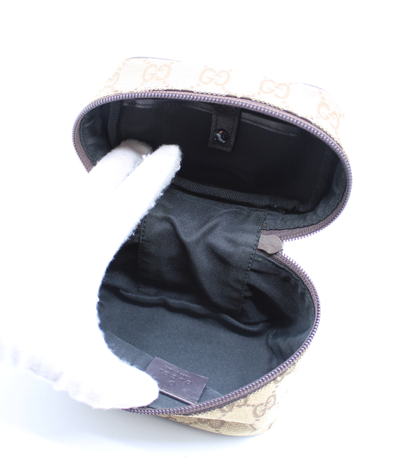 Gucci Beige Brown GG Canvas Leather Mini Vanity Hand Bag