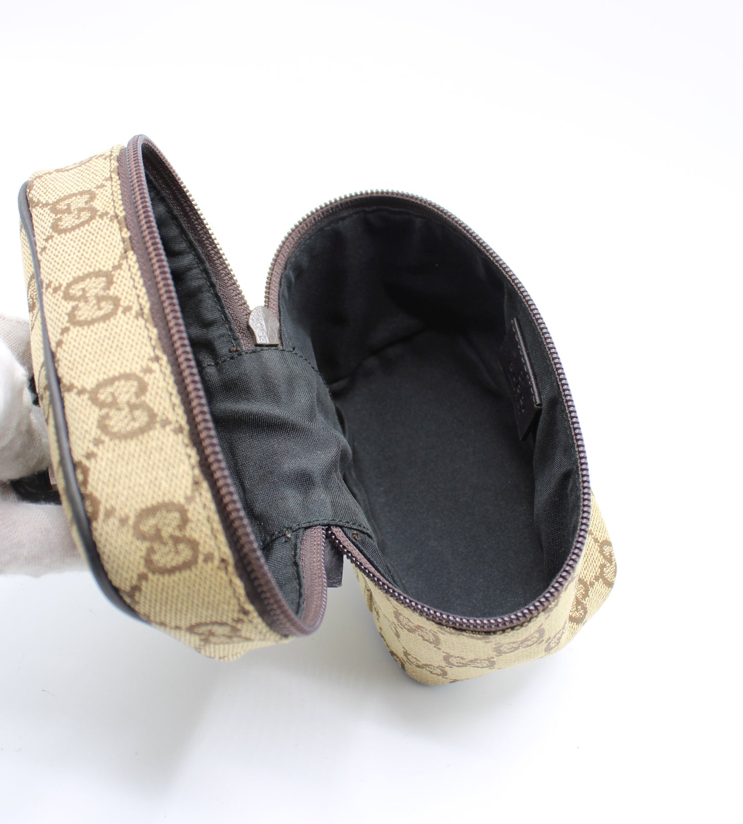 Gucci Beige Brown GG Canvas Leather Mini Vanity Hand Bag