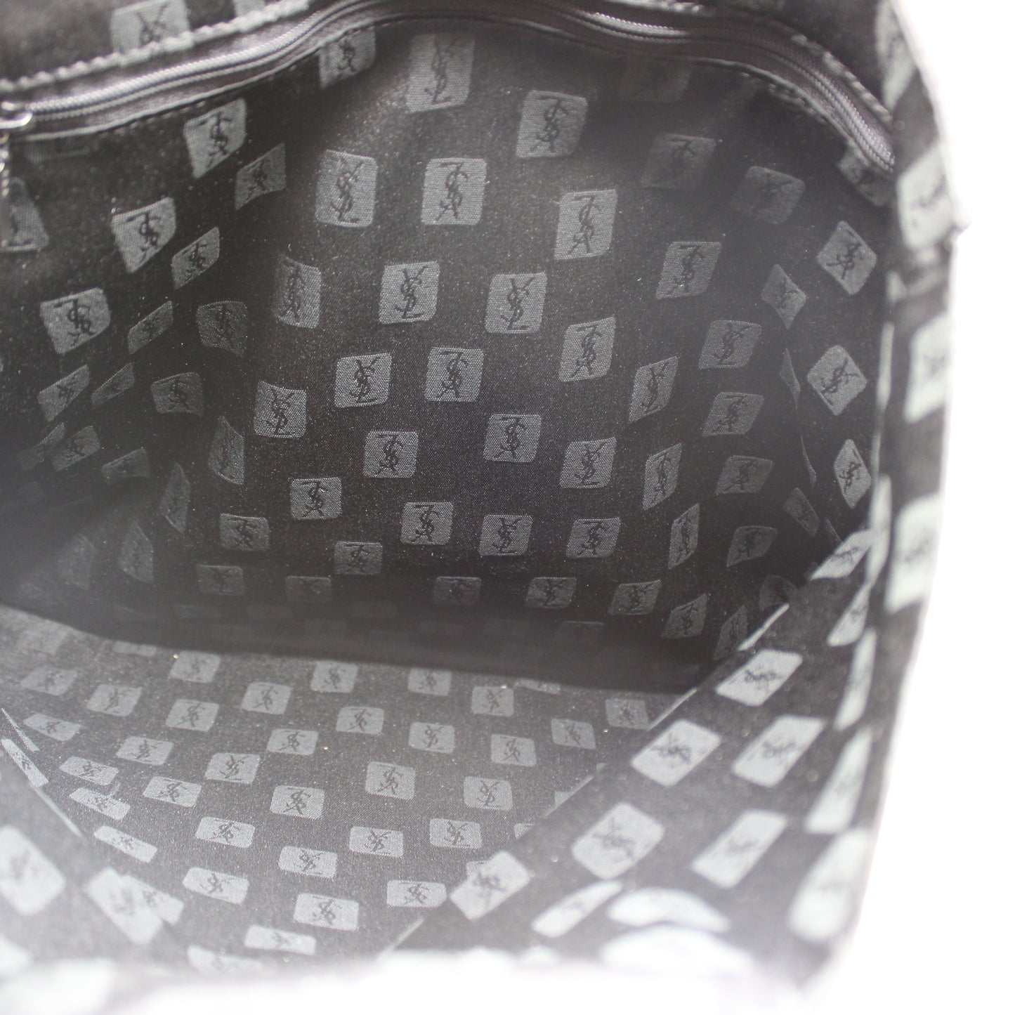 Yves Saint Laurent Black White Cloth Logo Ring Handle Tote Bag