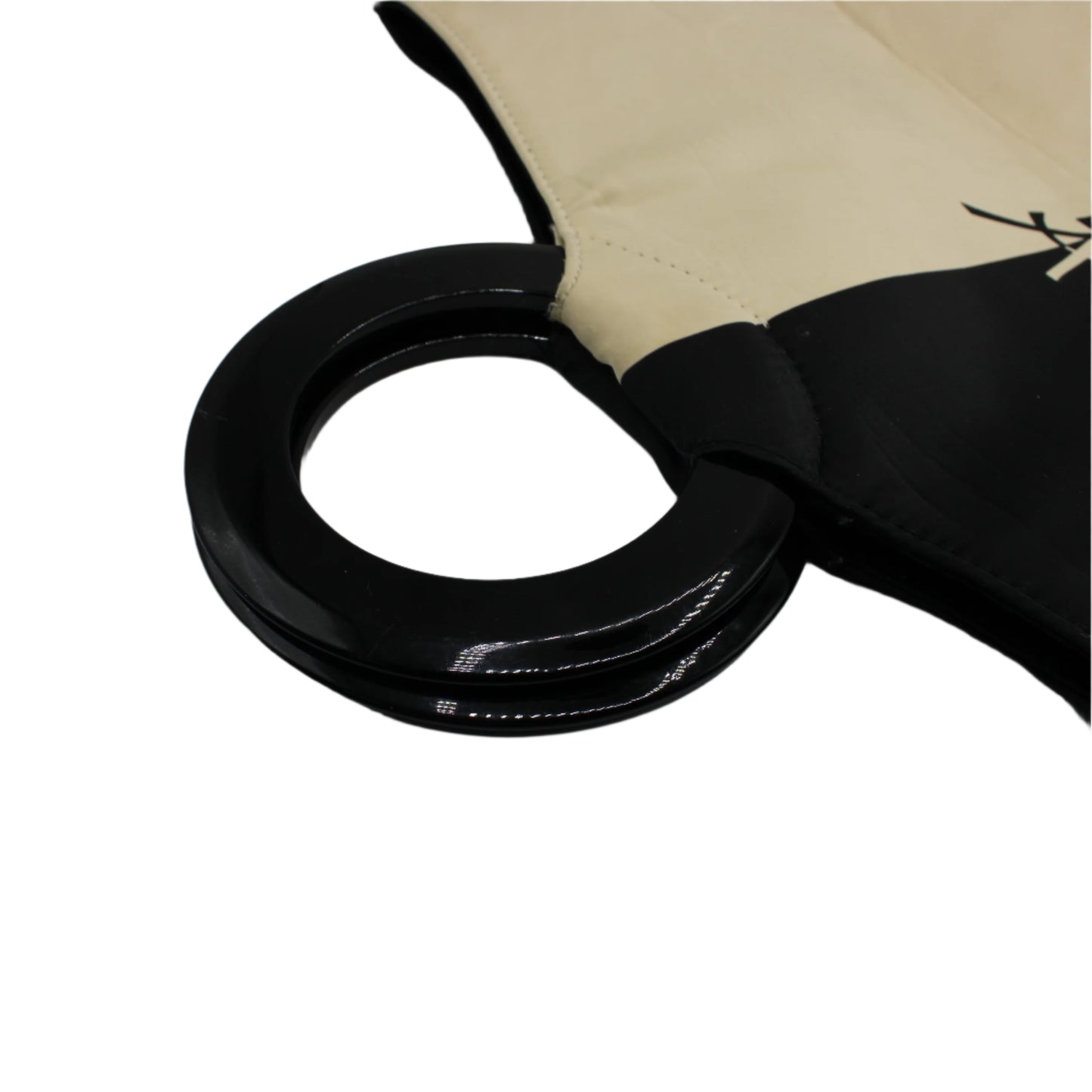 Yves Saint Laurent Black White Cloth Logo Ring Handle Tote Bag
