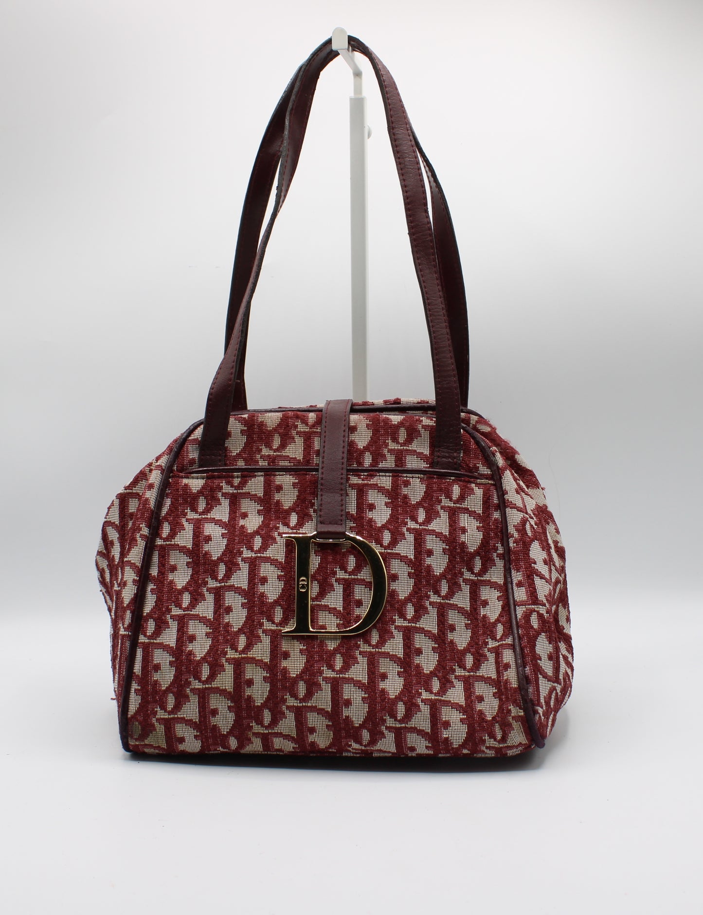 Christian Dior Burgundy Trotter Canvas Leather Hand Bag