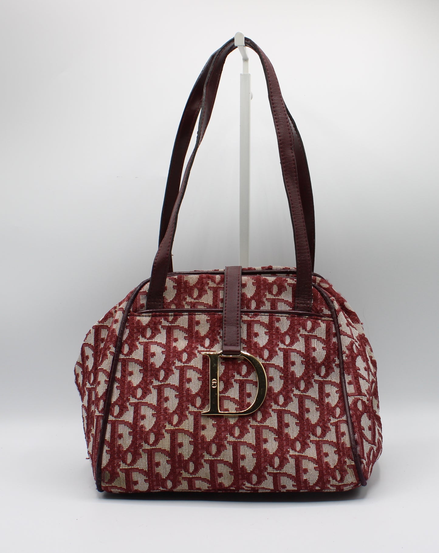 Christian Dior Burgundy Trotter Canvas Leather Hand Bag