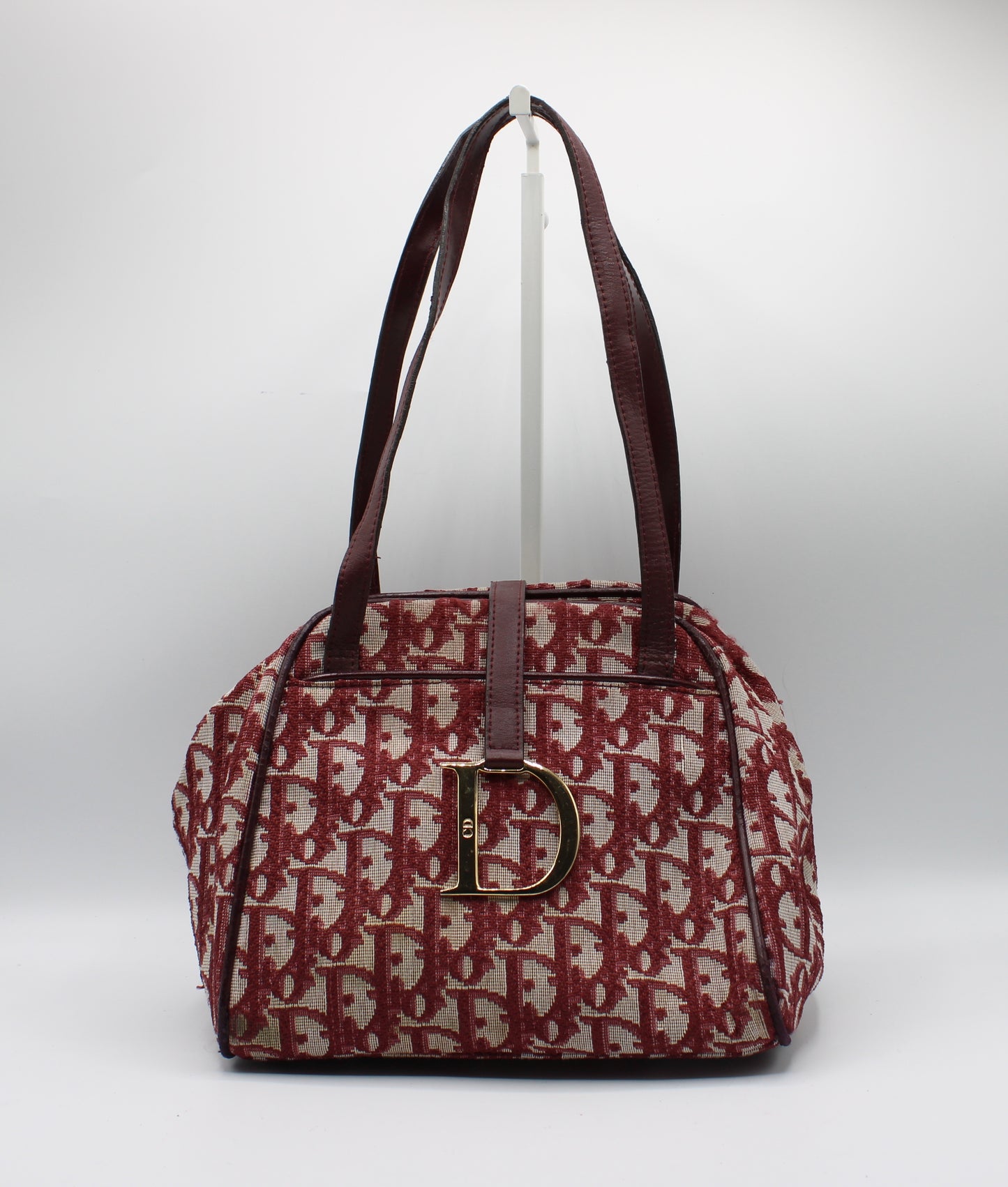 Christian Dior Burgundy Trotter Canvas Leather Hand Bag