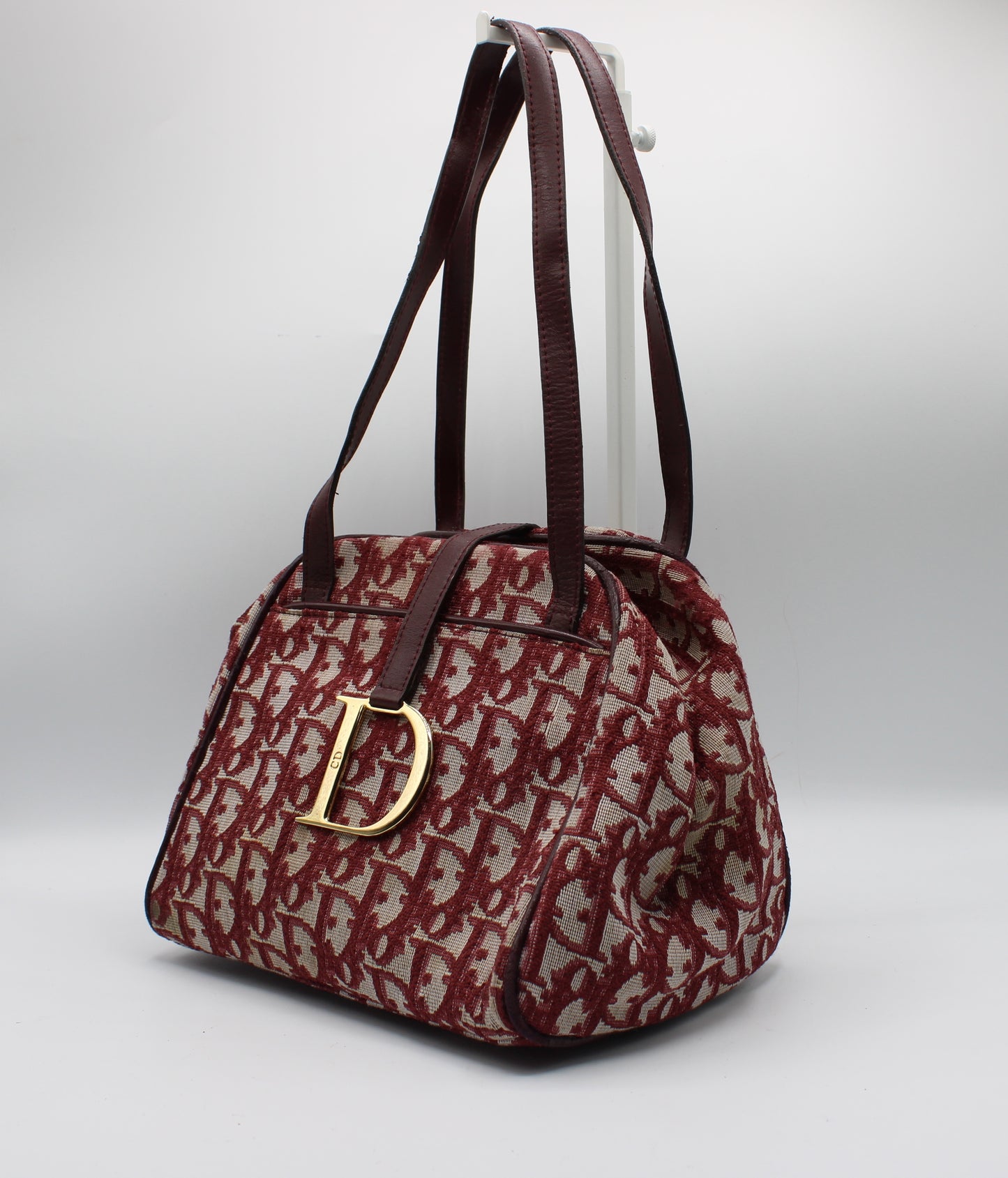 Christian Dior Burgundy Trotter Canvas Leather Hand Bag