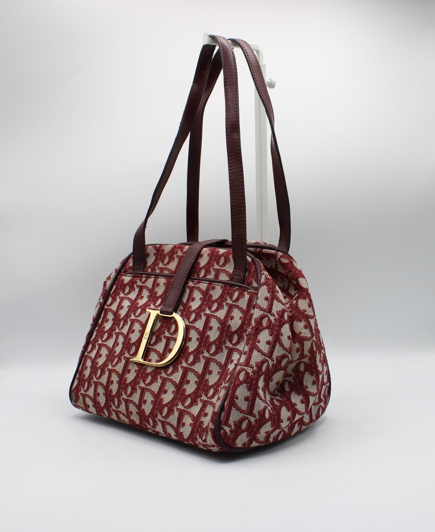 Christian Dior Burgundy Trotter Canvas Leather Hand Bag