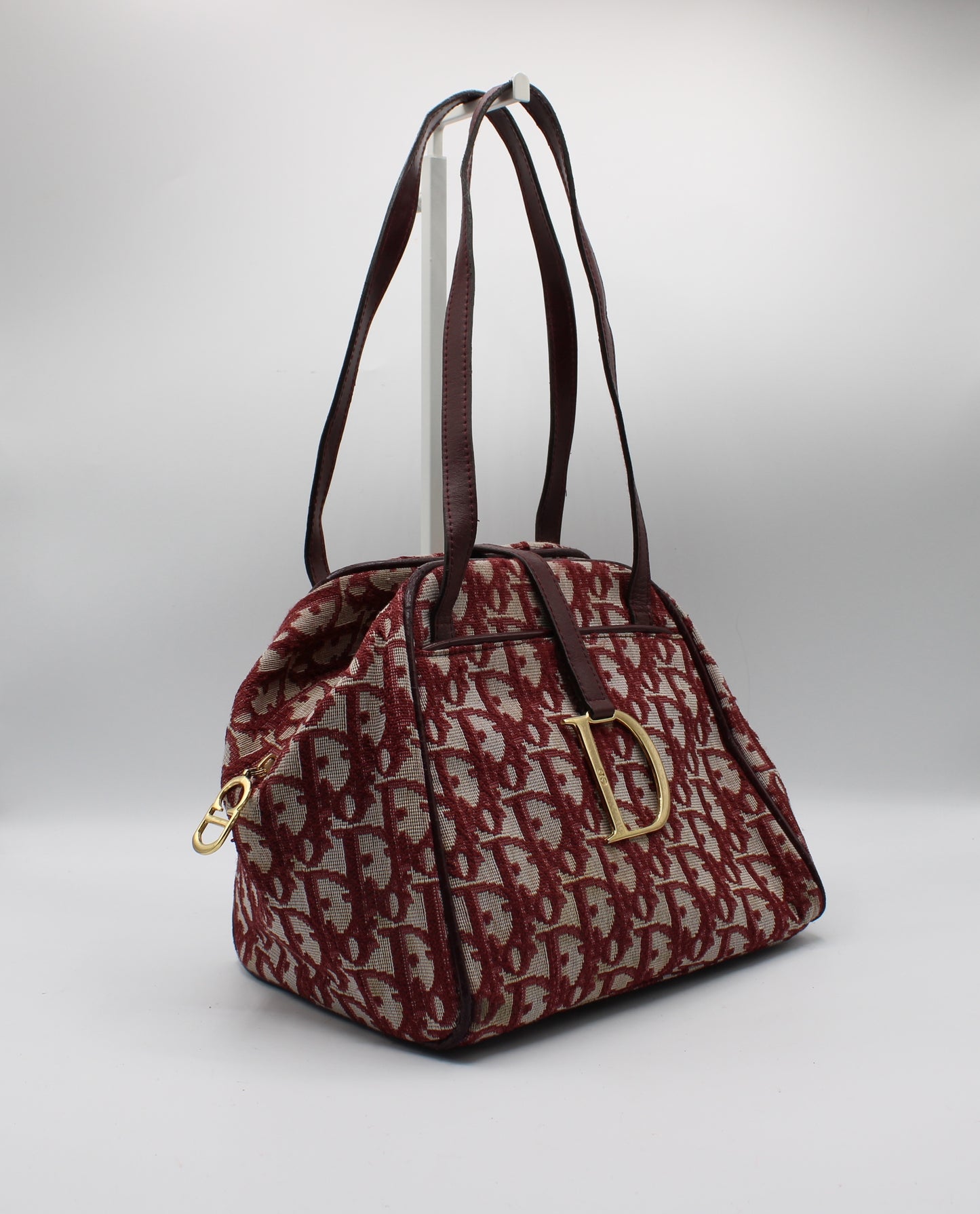 Christian Dior Burgundy Trotter Canvas Leather Hand Bag