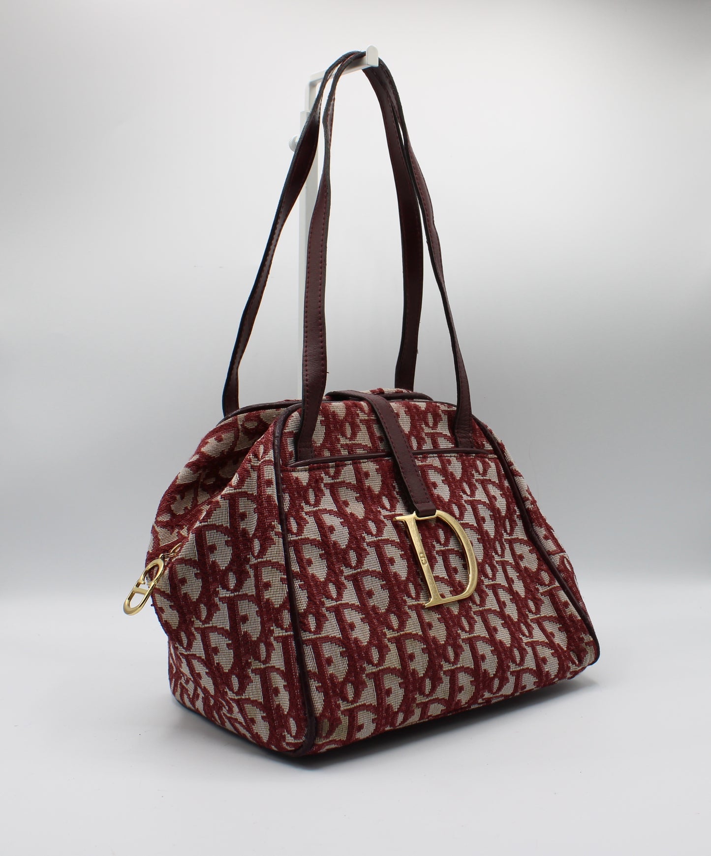 Christian Dior Burgundy Trotter Canvas Leather Hand Bag
