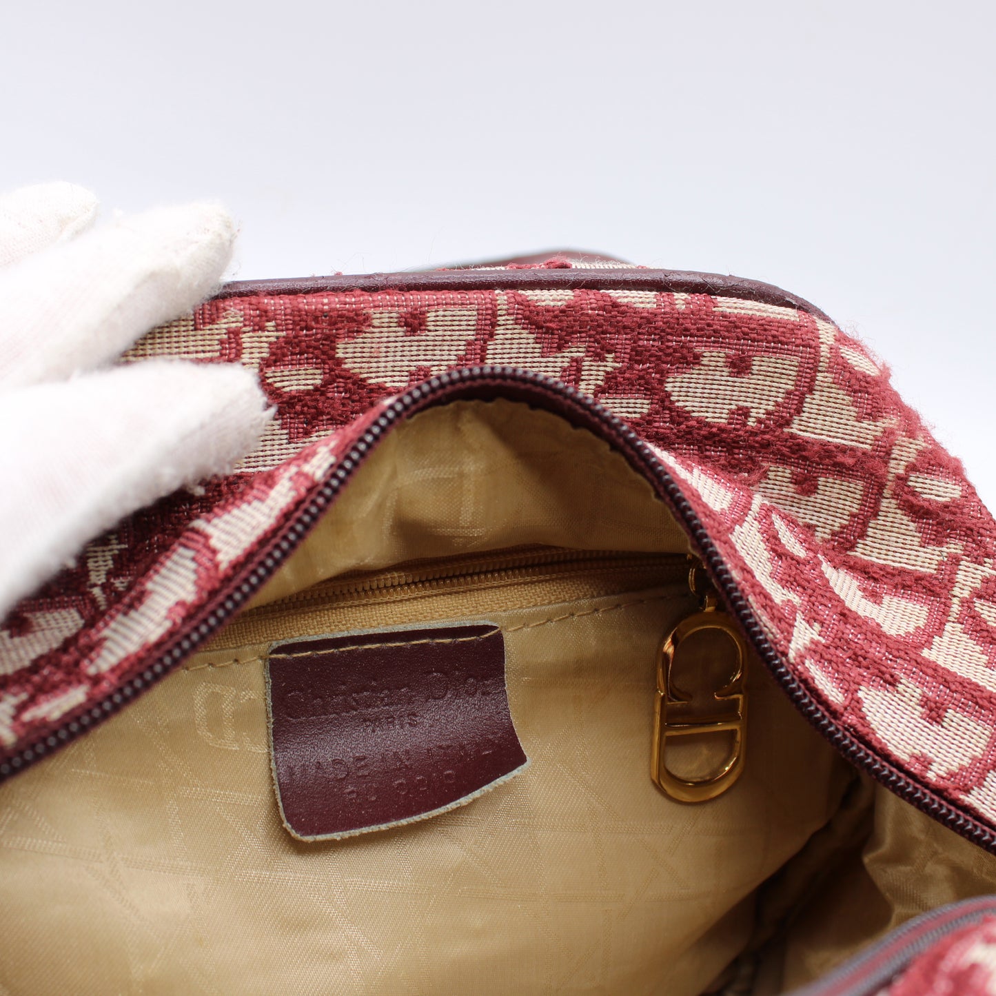 Christian Dior Burgundy Trotter Canvas Leather Hand Bag