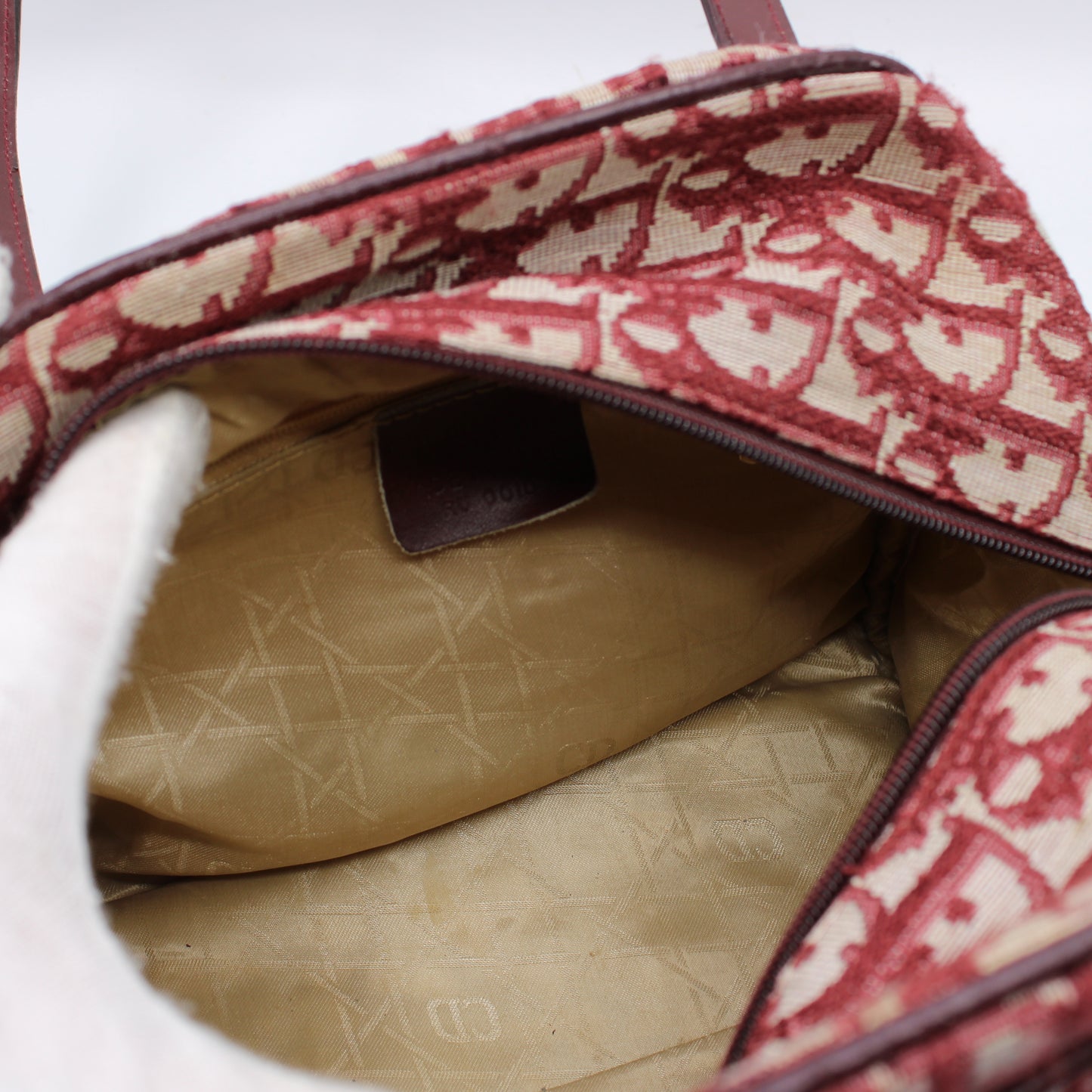 Christian Dior Burgundy Trotter Canvas Leather Hand Bag