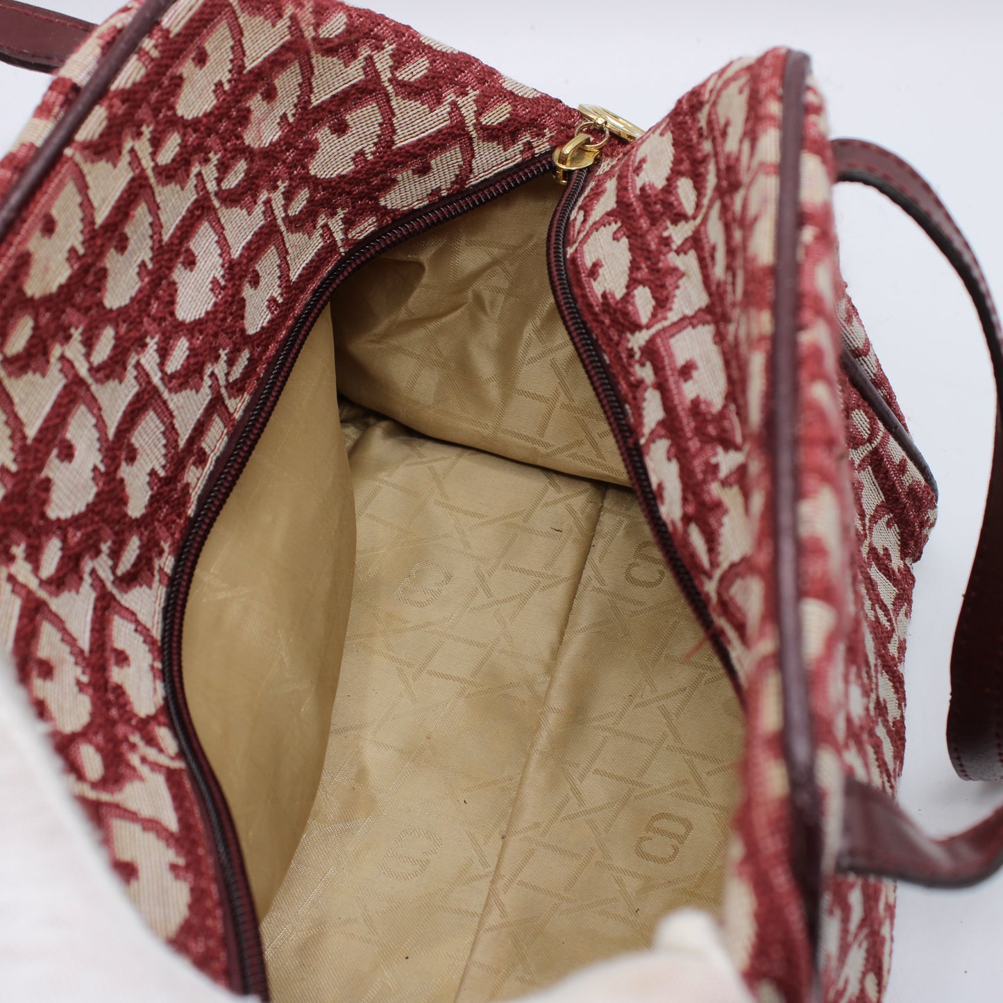 Christian Dior Burgundy Trotter Canvas Leather Hand Bag