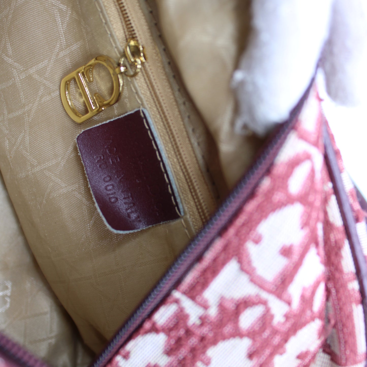 Christian Dior Burgundy Trotter Canvas Leather Hand Bag