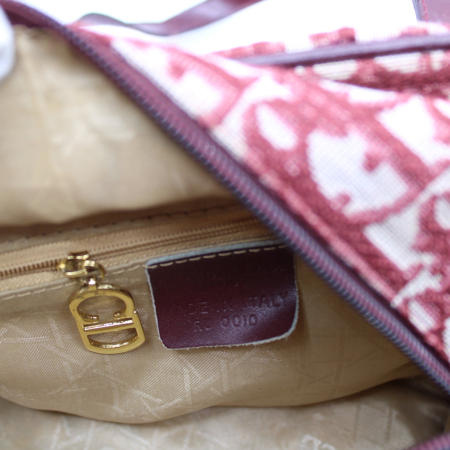 Christian Dior Burgundy Trotter Canvas Leather Hand Bag