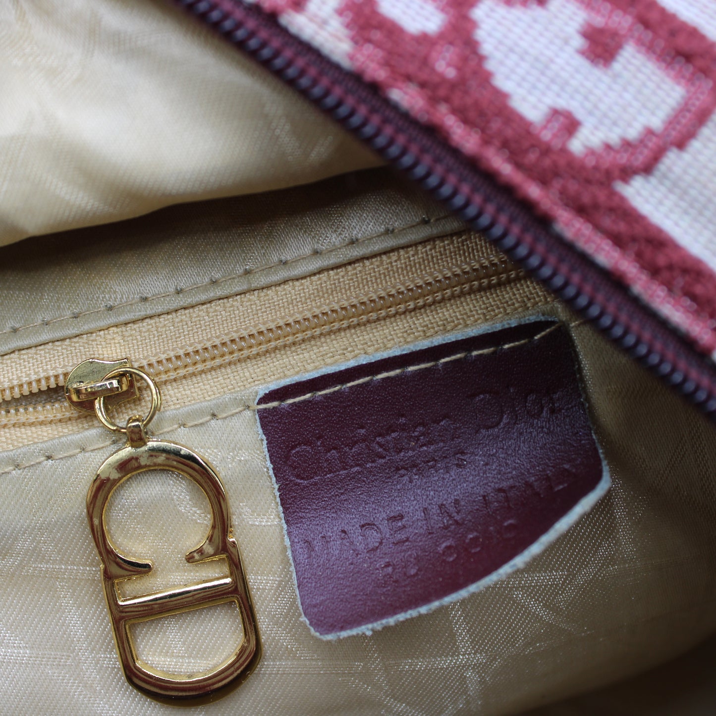 Christian Dior Burgundy Trotter Canvas Leather Hand Bag