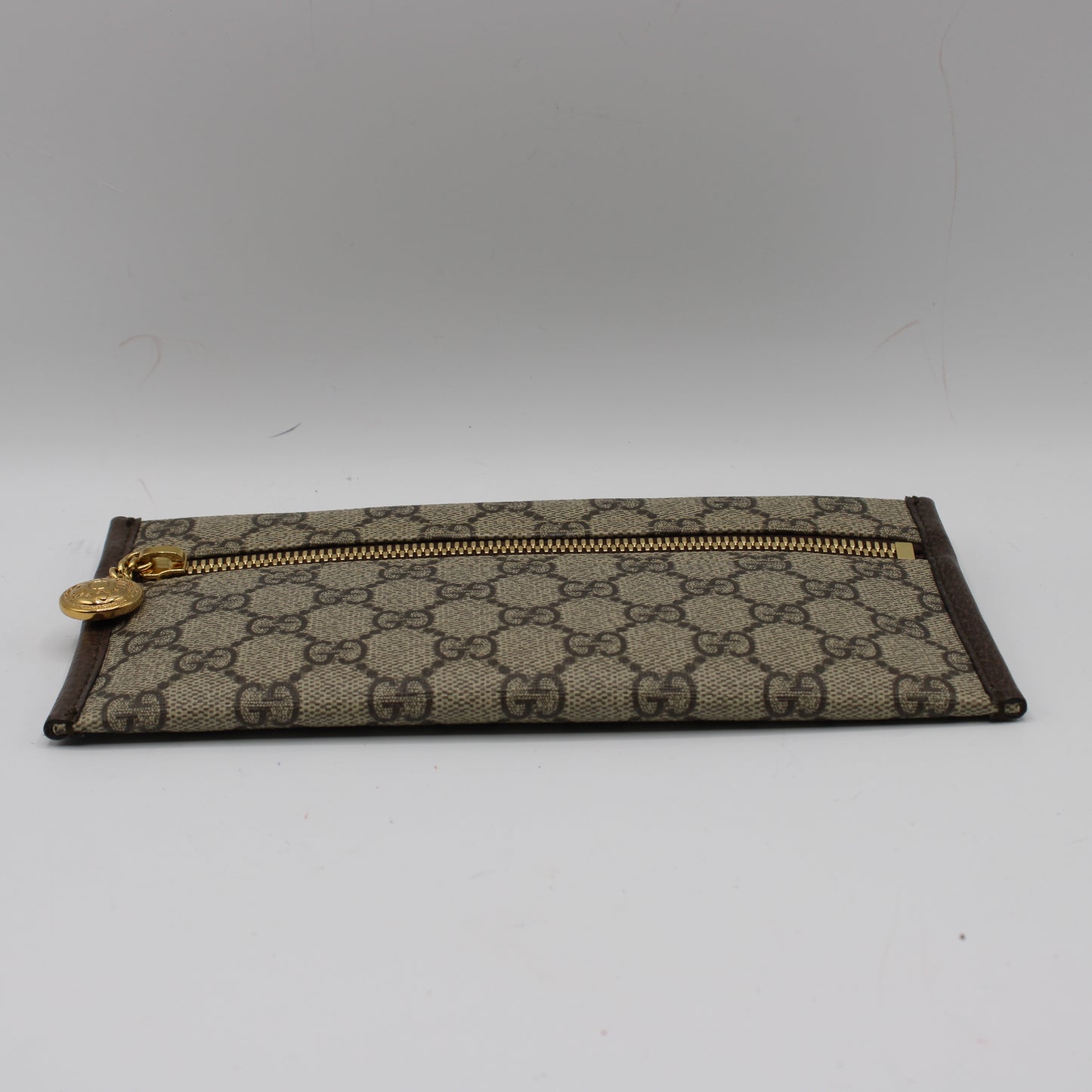Gucci Beige GG Canvas Leather Trim Chain Clutch Bag