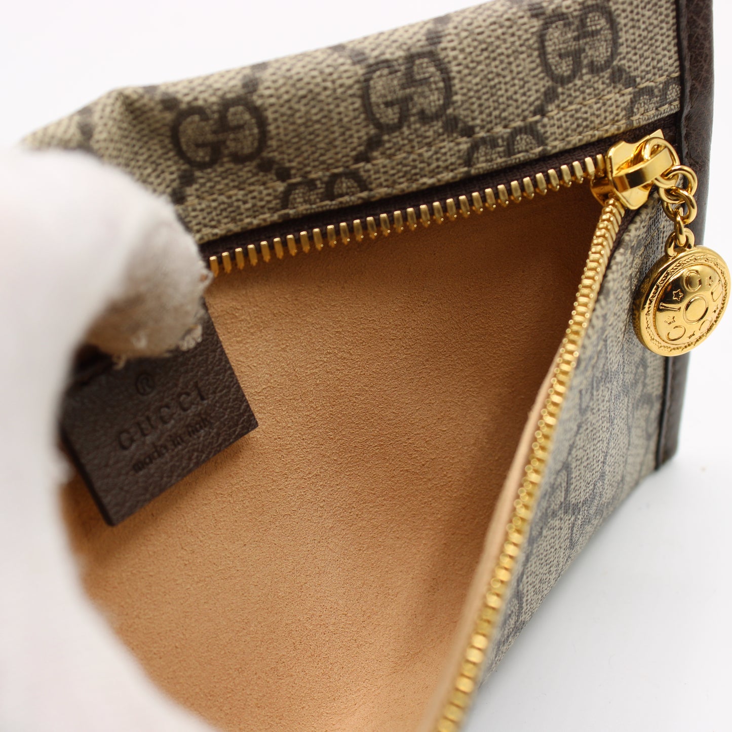 Gucci Beige GG Canvas Leather Trim Chain Clutch Bag
