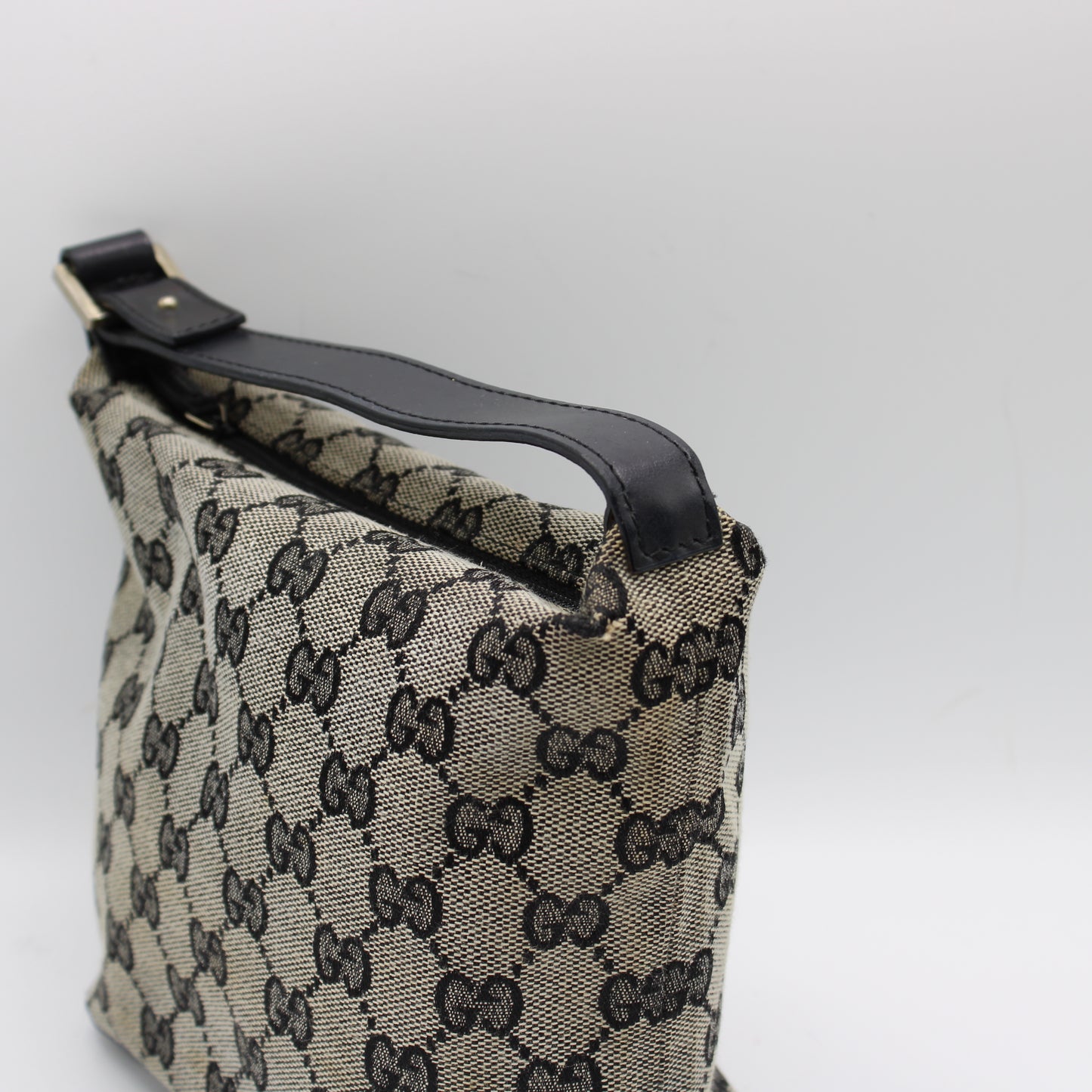 Gucci Beige GG Canvas Mini Bag Black Leather Strap Handbag