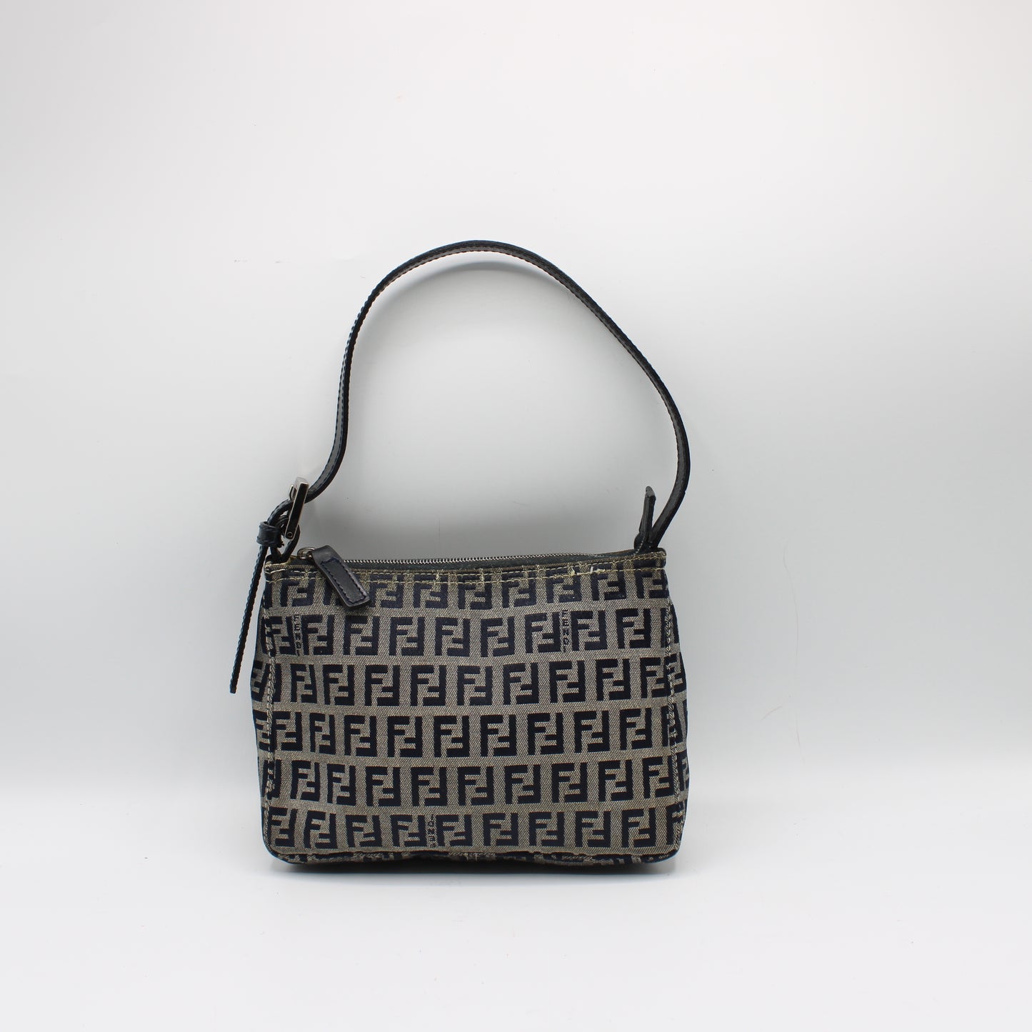 Fendi Brown Zucca Canvas and Navy Leather Mini Shoulder Bag