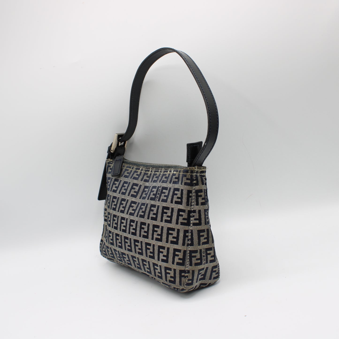 Fendi Brown Zucca Canvas and Navy Leather Mini Shoulder Bag
