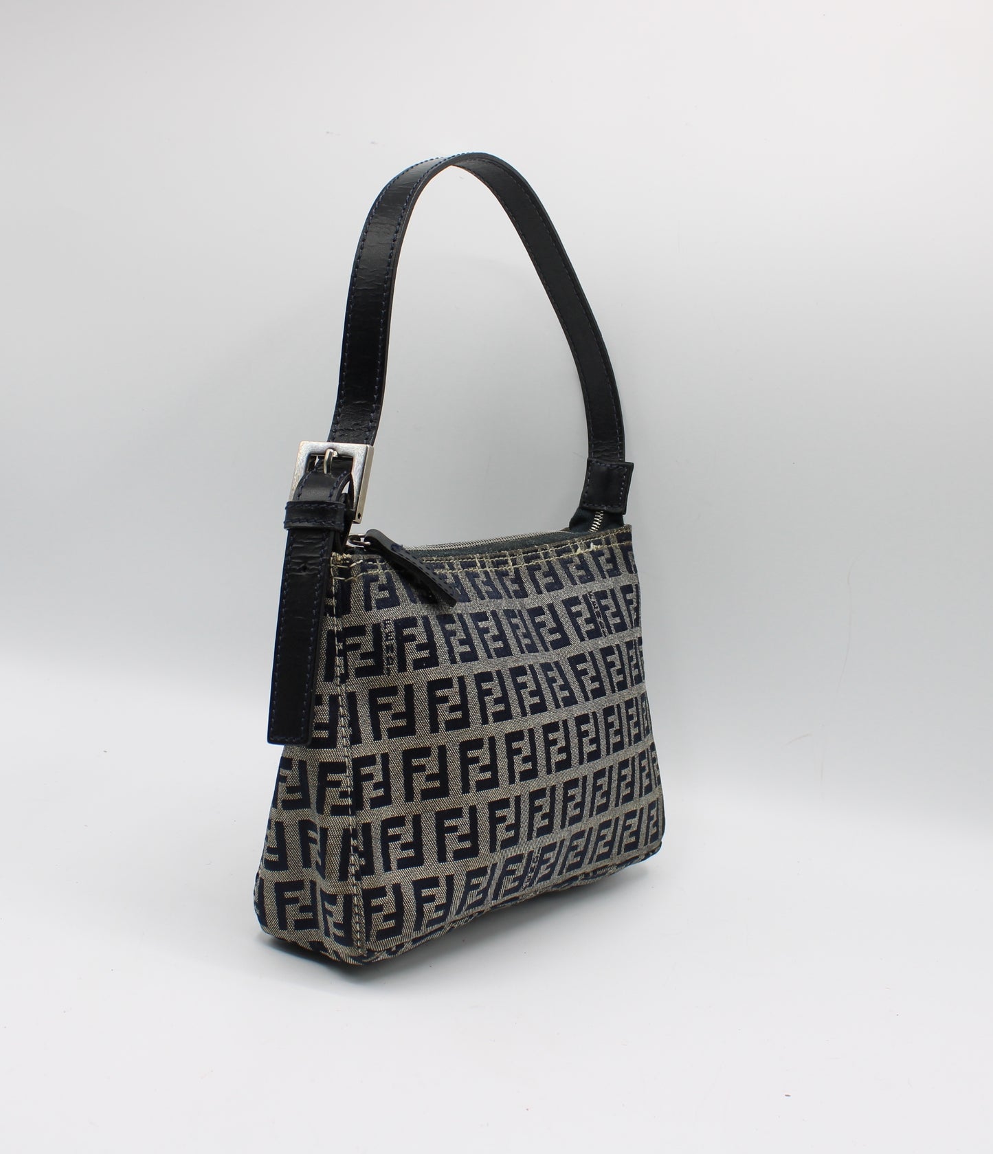 Fendi Brown Zucca Canvas and Navy Leather Mini Shoulder Bag