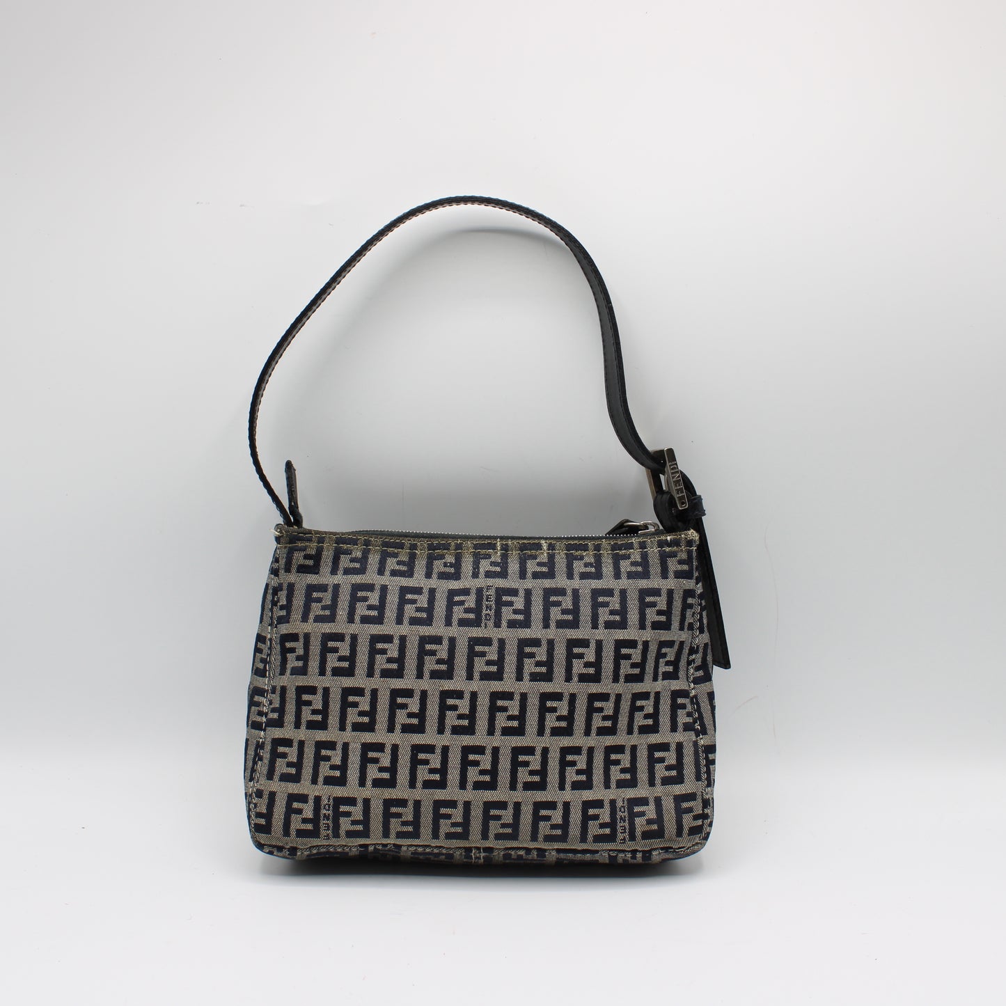 Fendi Brown Zucca Canvas and Navy Leather Mini Shoulder Bag