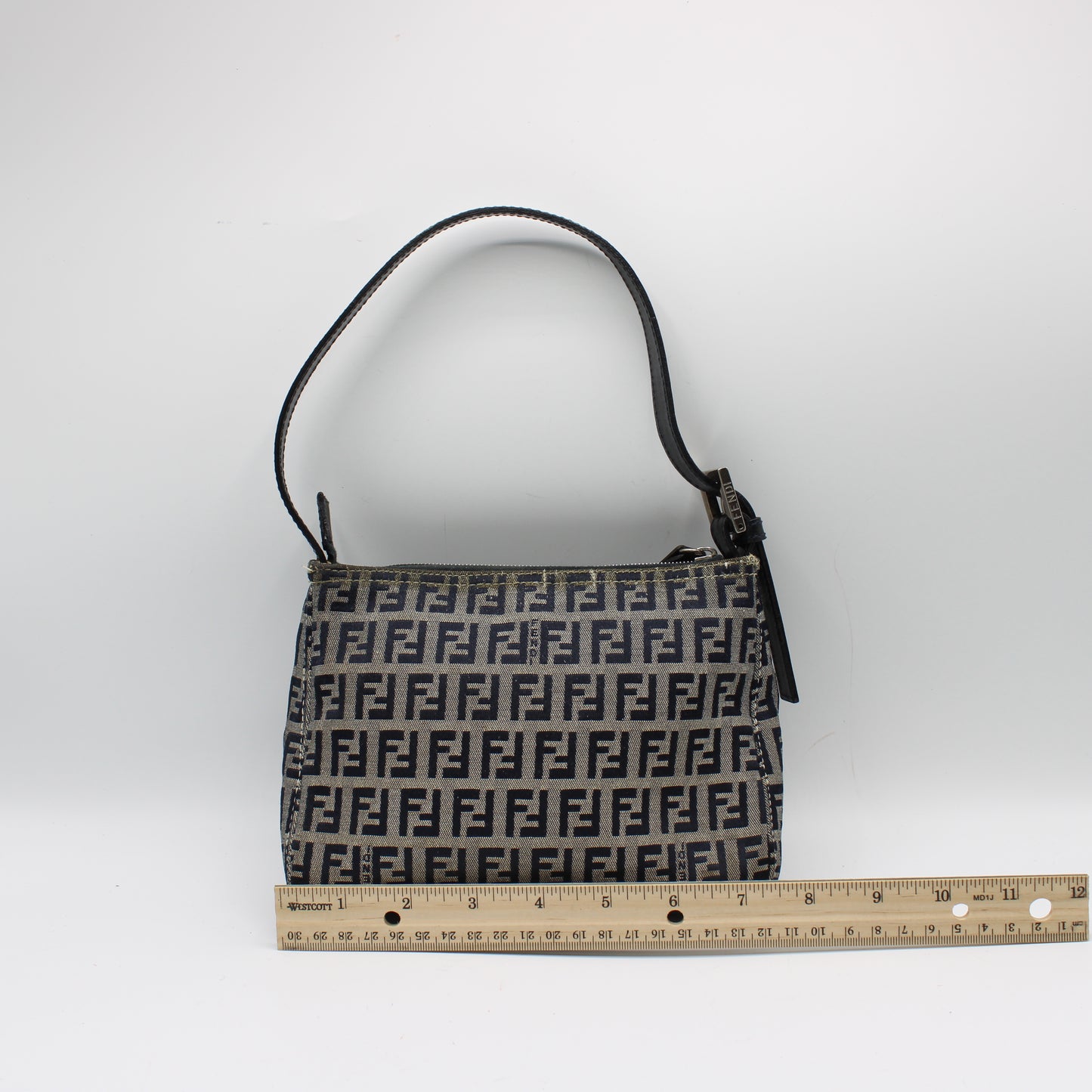 Fendi Brown Zucca Canvas and Navy Leather Mini Shoulder Bag