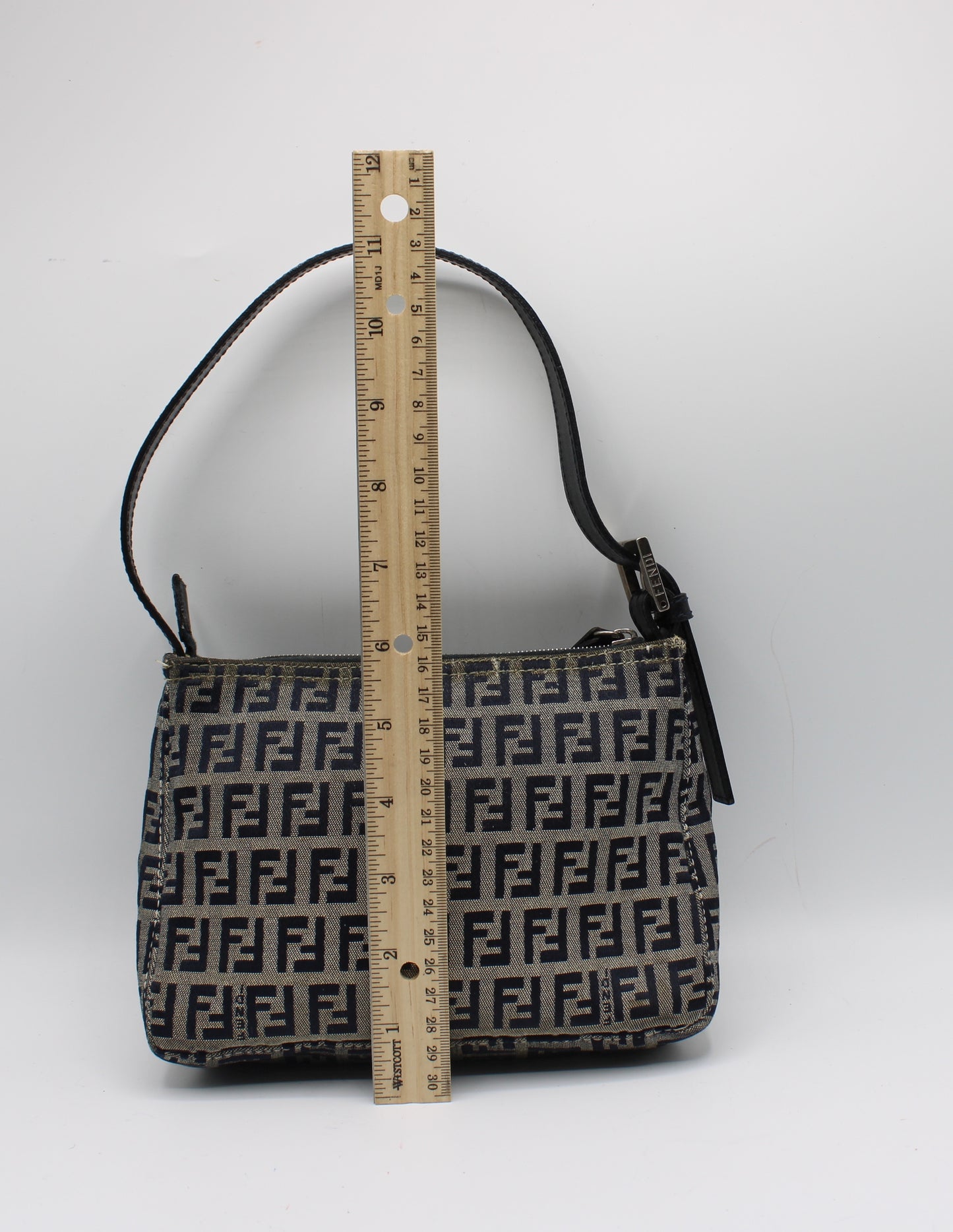 Fendi Brown Zucca Canvas and Navy Leather Mini Shoulder Bag