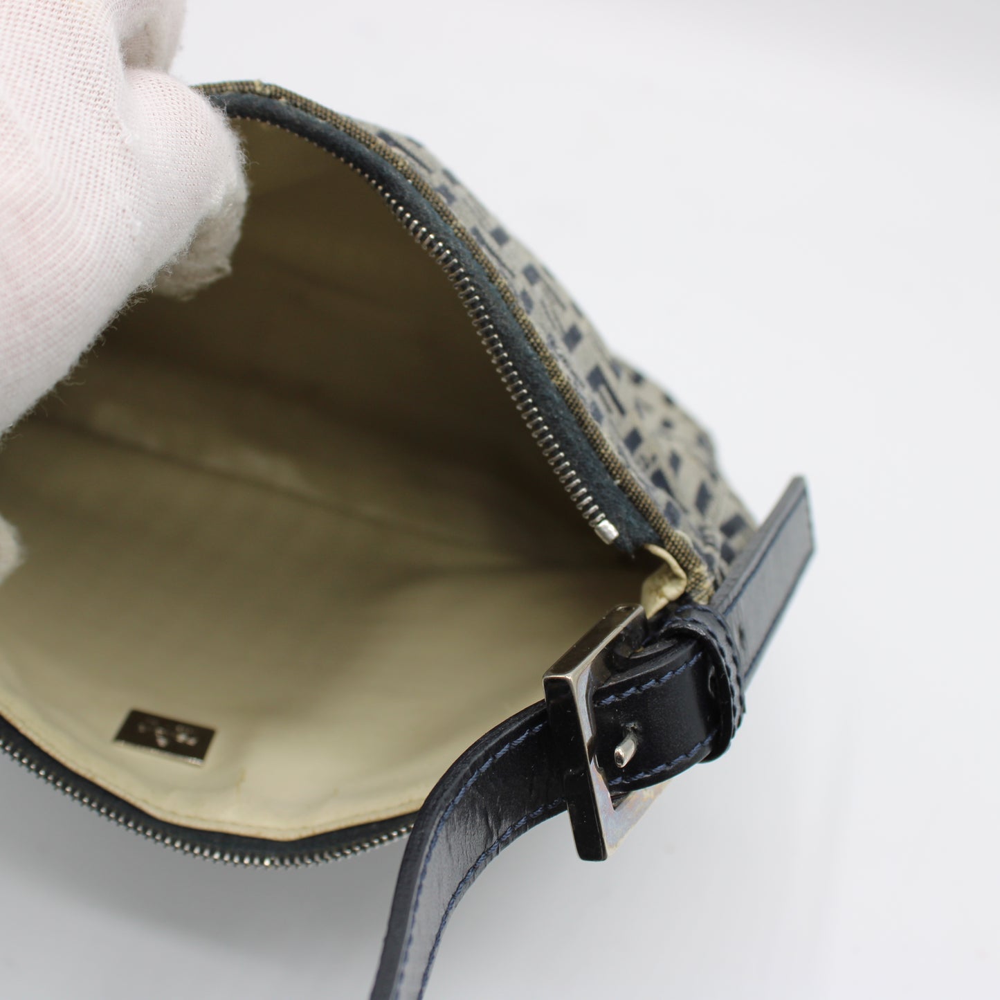 Fendi Brown Zucca Canvas and Navy Leather Mini Shoulder Bag