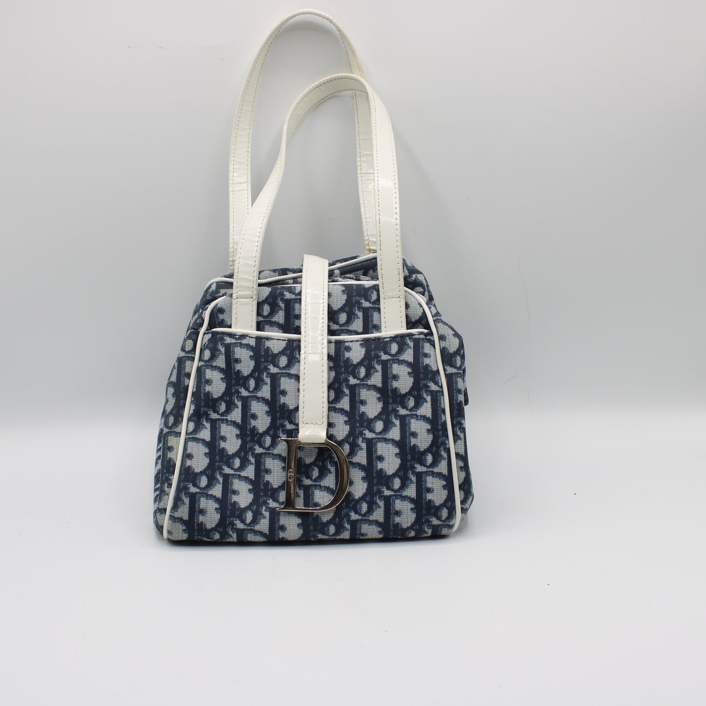 Christian Dior Navy Canvas Trotter D Logo Mini Handbag