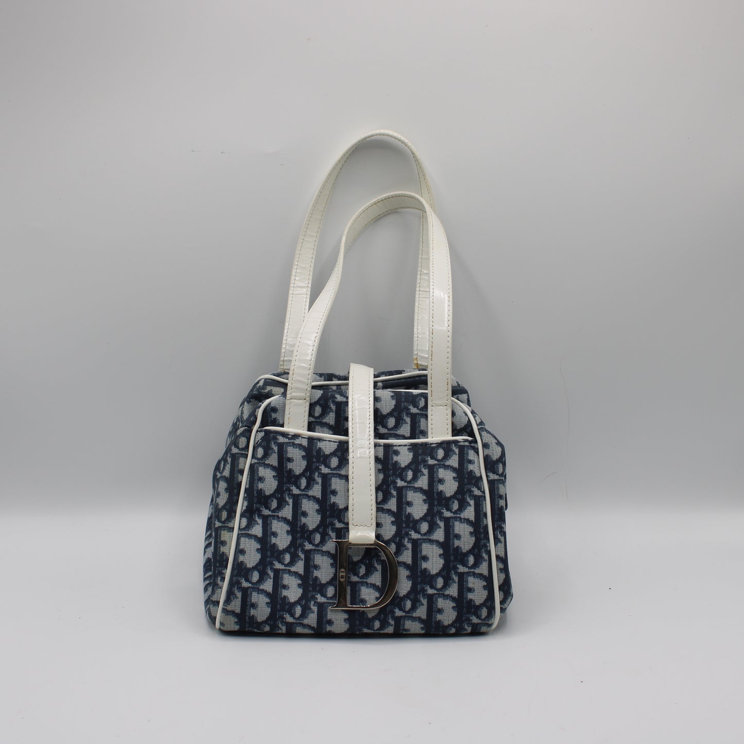 Christian Dior Navy Canvas Trotter D Logo Mini Handbag