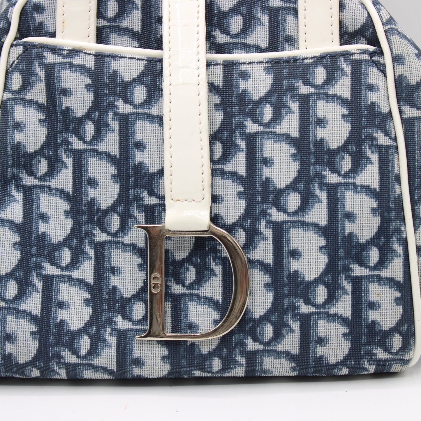 Christian Dior Navy Canvas Trotter D Logo Mini Handbag