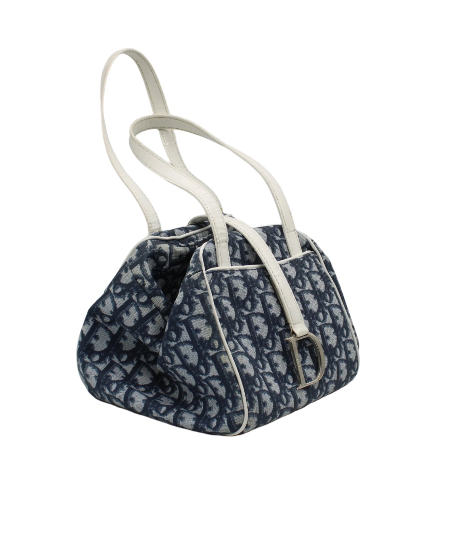 Christian Dior Navy Canvas Trotter D Logo Mini Handbag