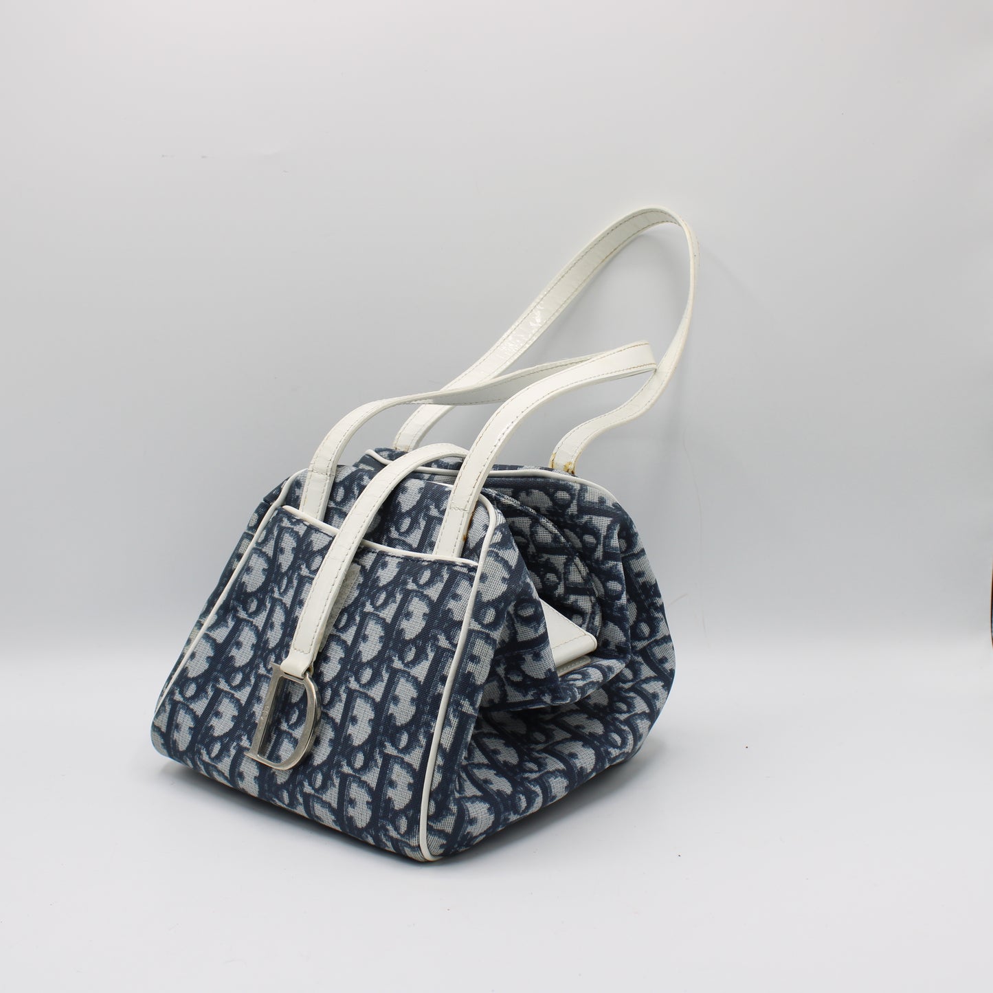 Christian Dior Navy Canvas Trotter D Logo Mini Handbag