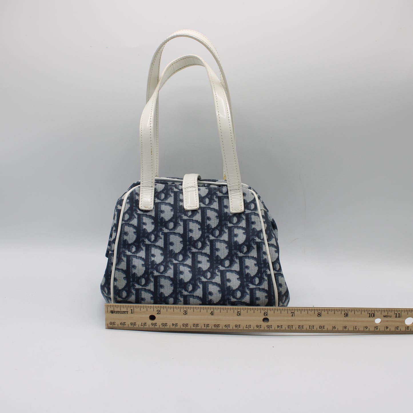 Christian Dior Navy Canvas Trotter D Logo Mini Handbag