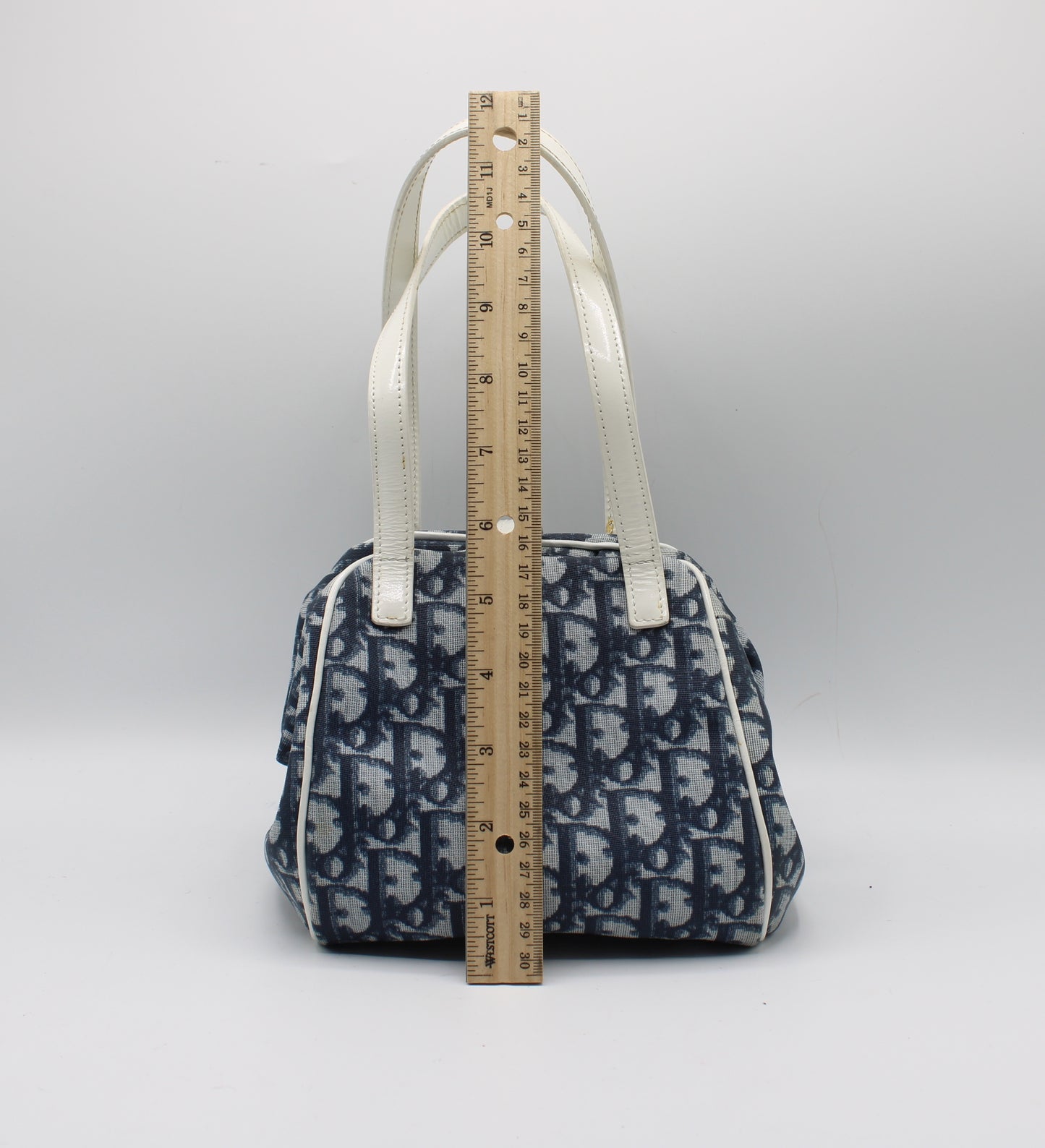 Christian Dior Navy Canvas Trotter D Logo Mini Handbag