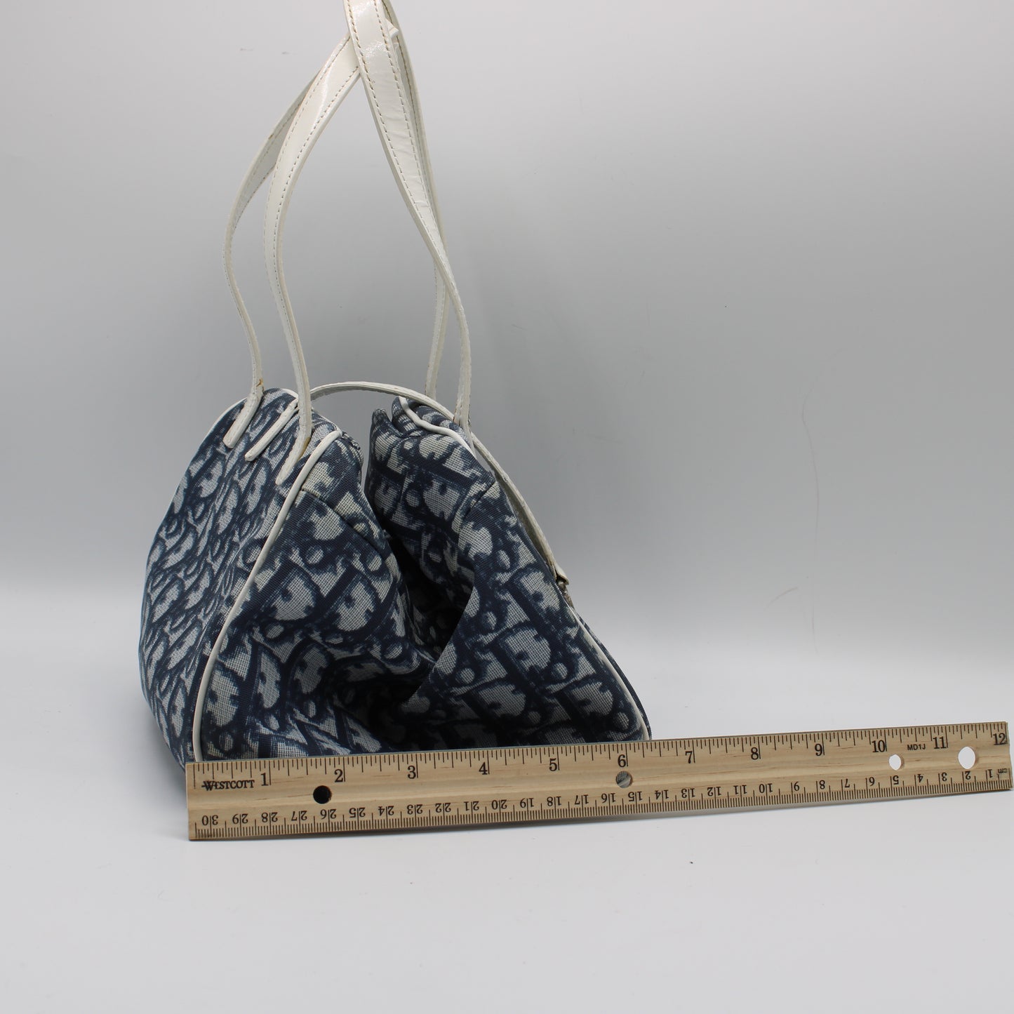 Christian Dior Navy Canvas Trotter D Logo Mini Handbag