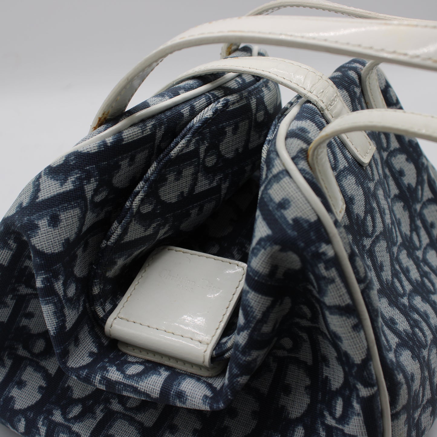 Christian Dior Navy Canvas Trotter D Logo Mini Handbag