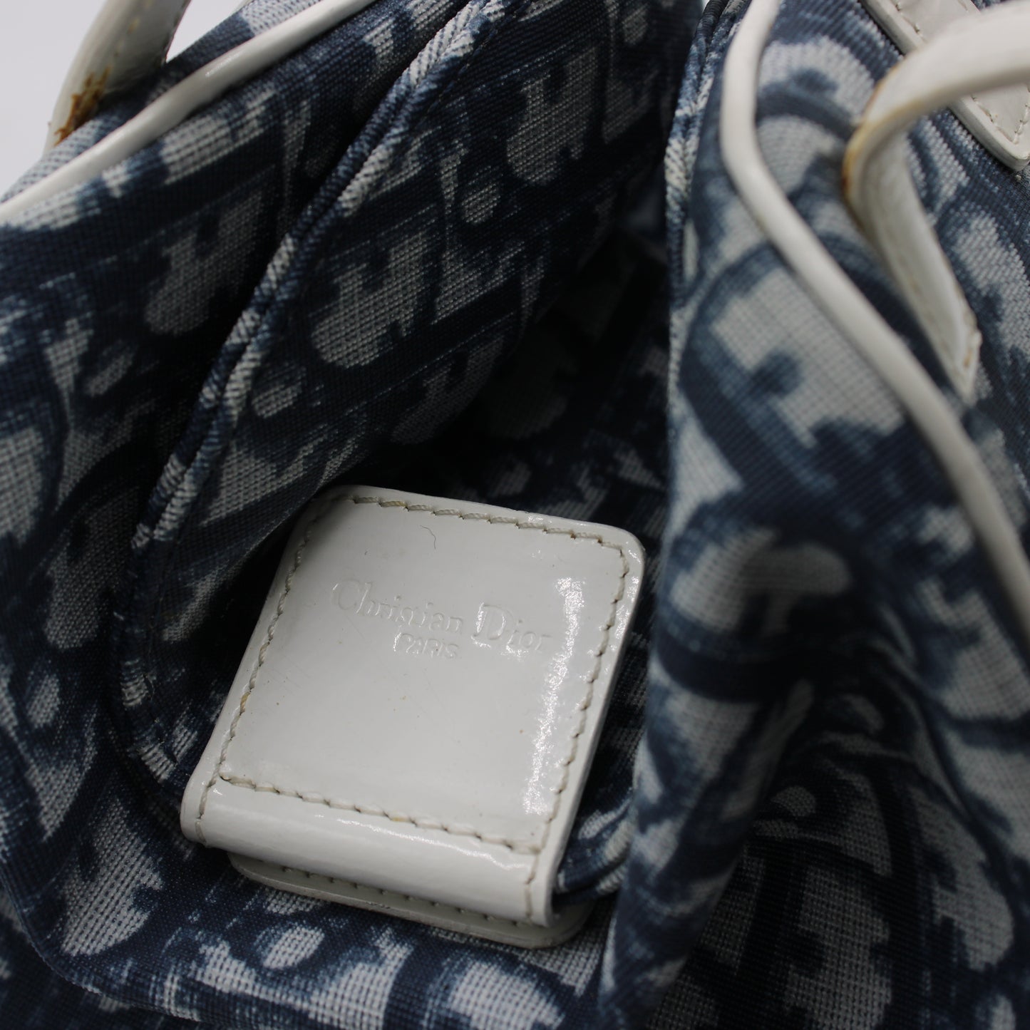 Christian Dior Navy Canvas Trotter D Logo Mini Handbag
