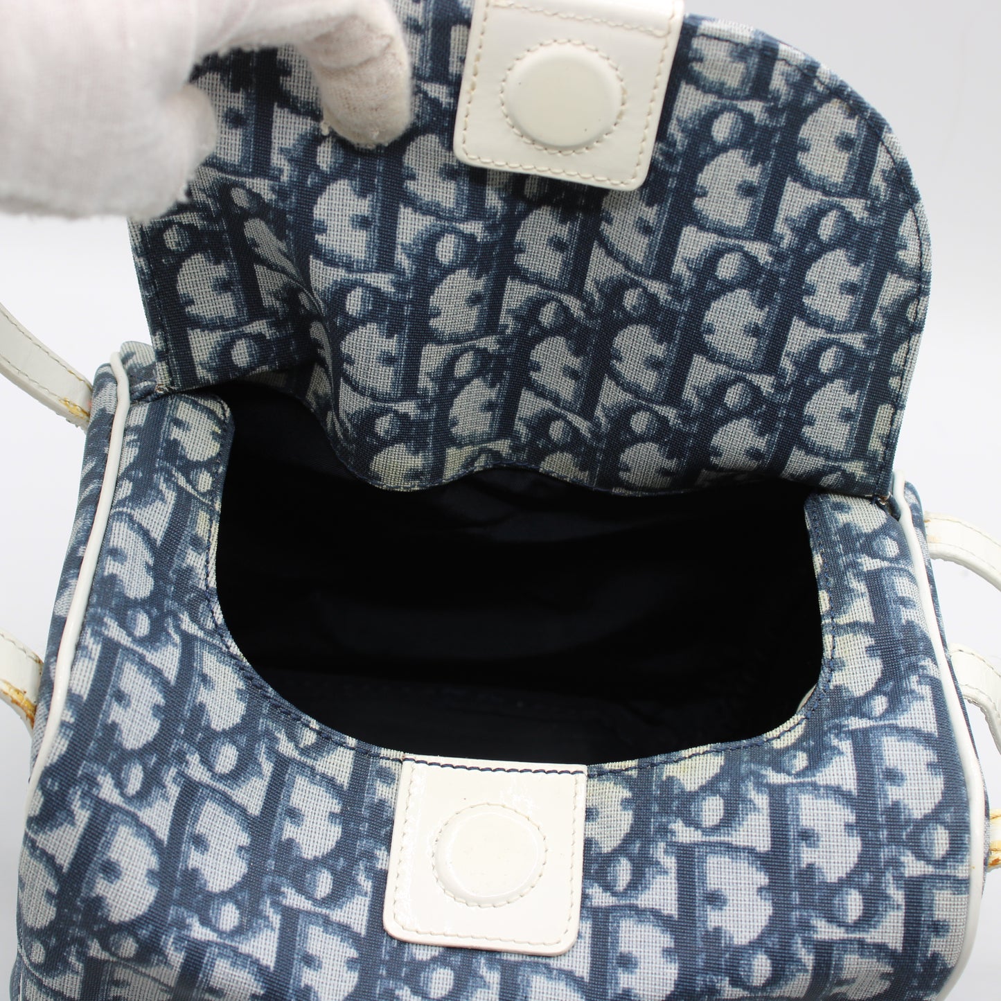 Christian Dior Navy Canvas Trotter D Logo Mini Handbag