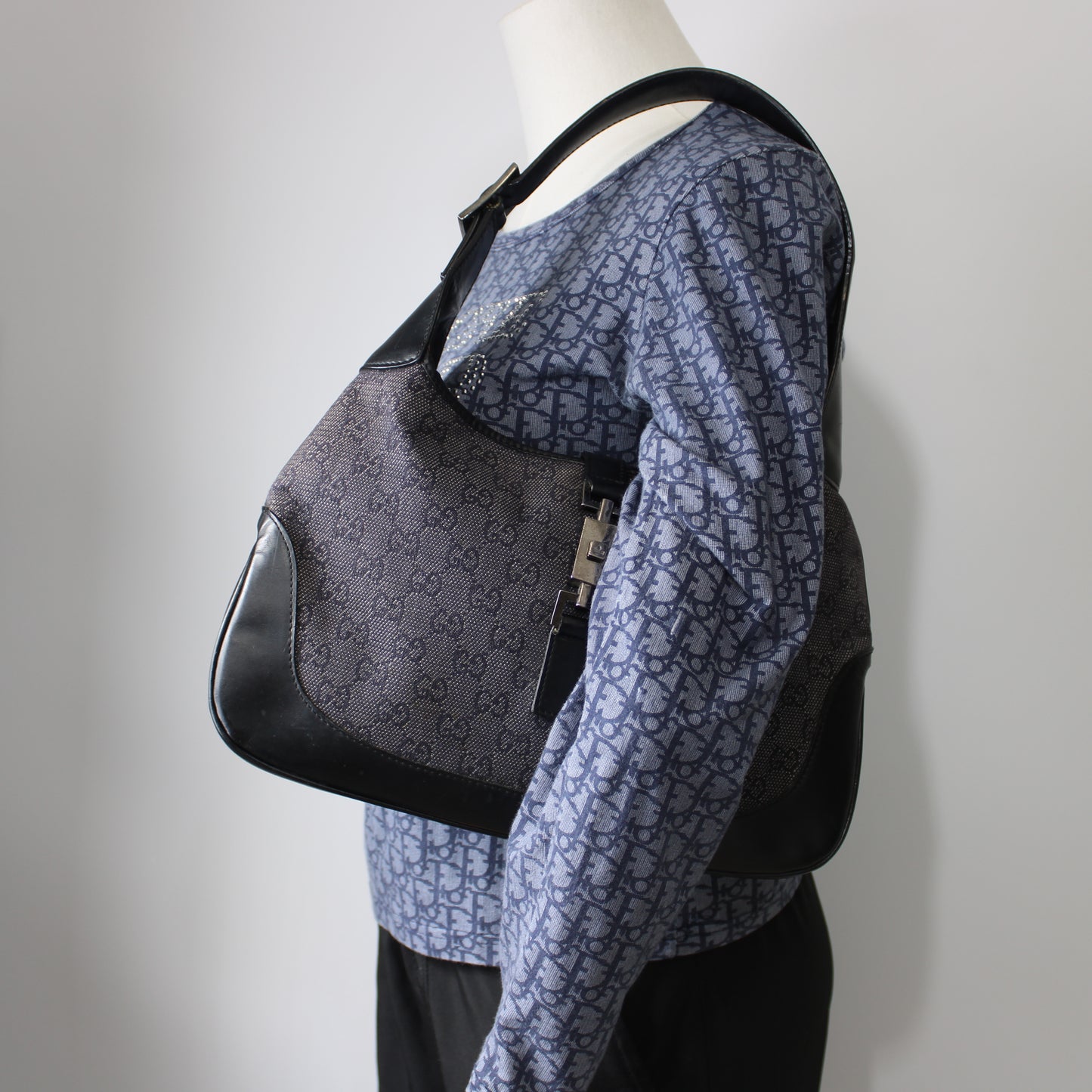 Gucci Black GG Denim Leather Jackie Handbag