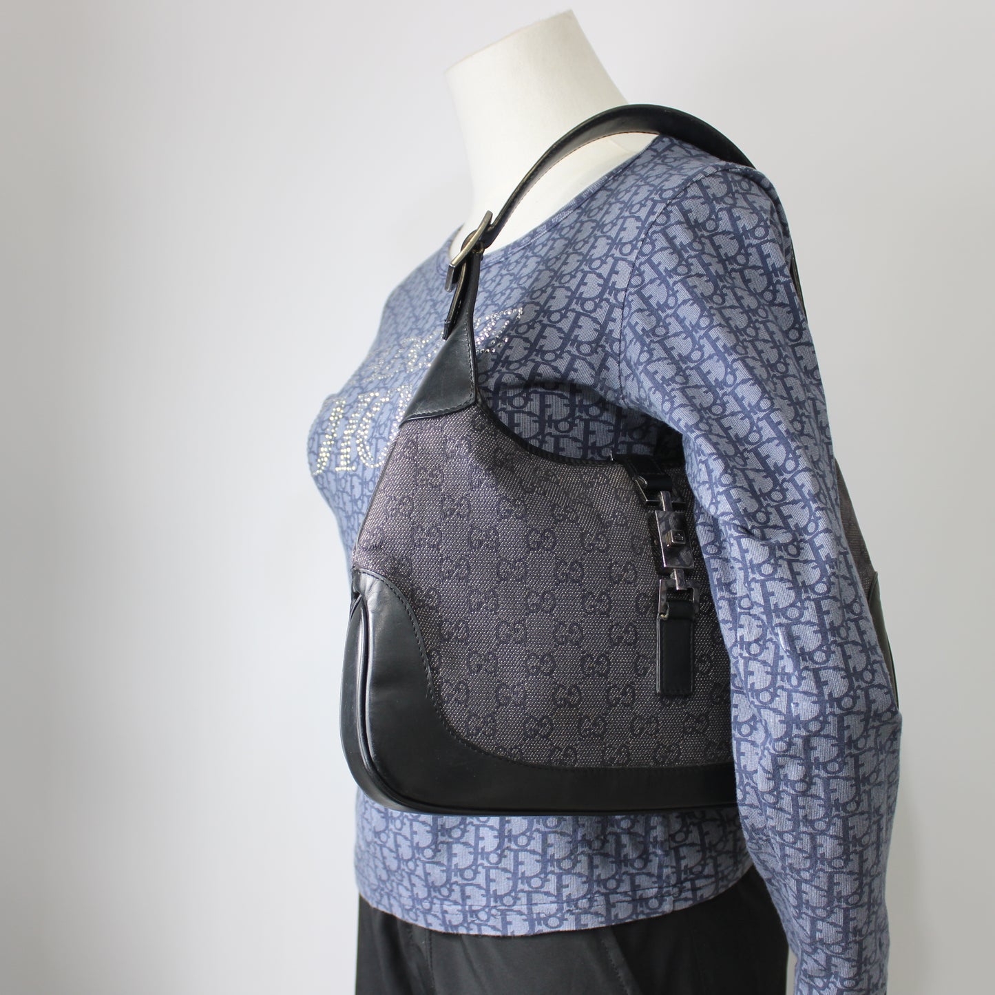 Gucci Black GG Denim Leather Jackie Handbag
