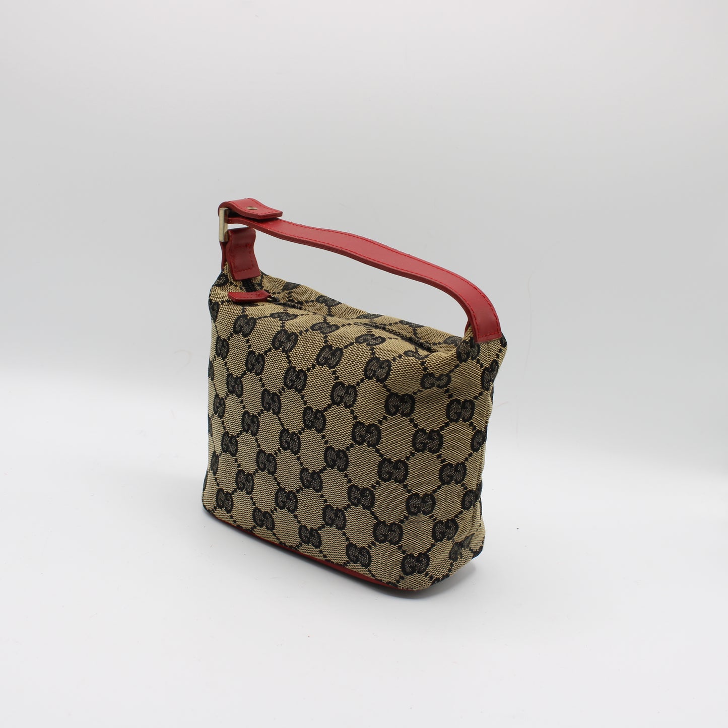 GUCCI Beige GG Canvas Red Leather Mini Pouch Handbag