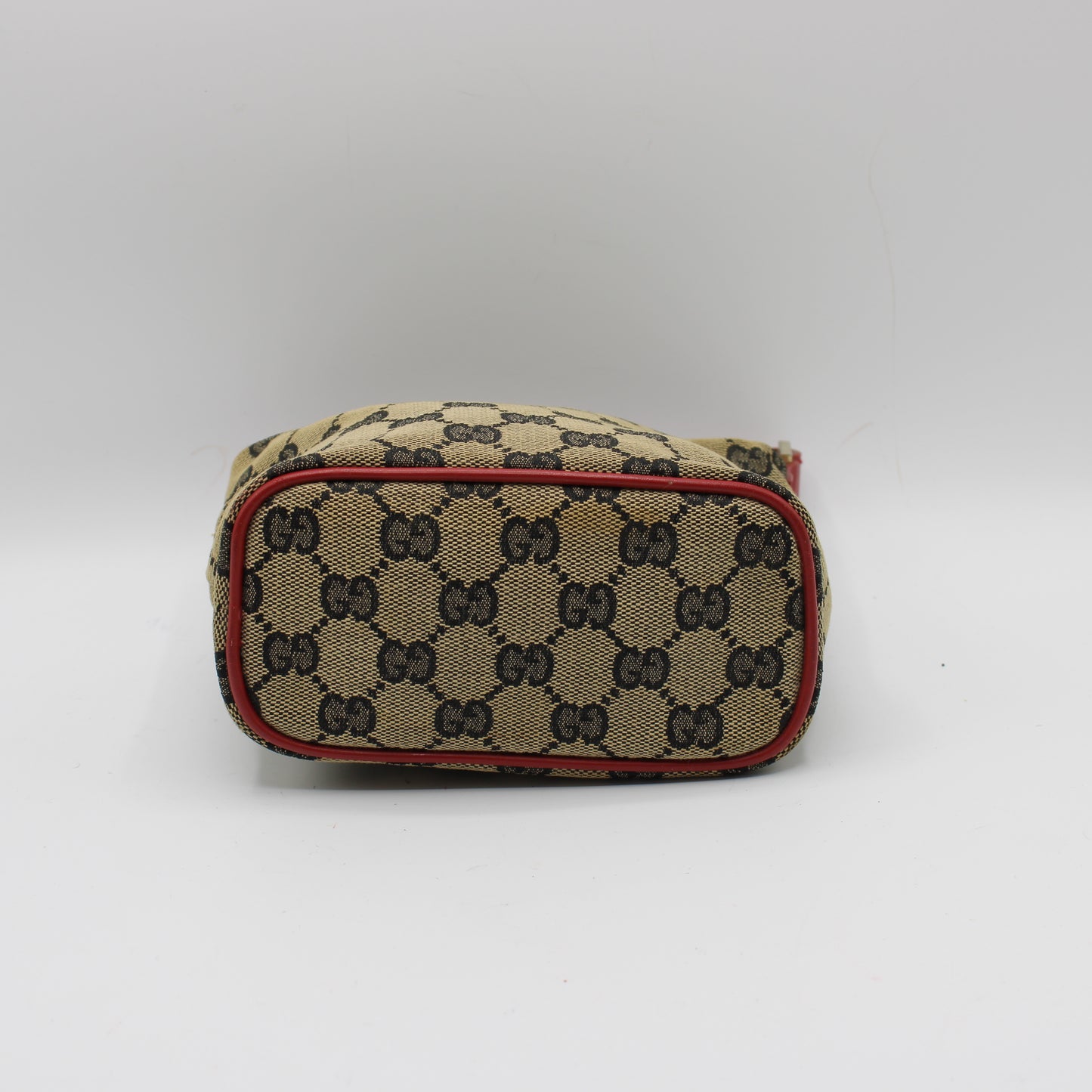 GUCCI Beige GG Canvas Red Leather Mini Pouch Handbag