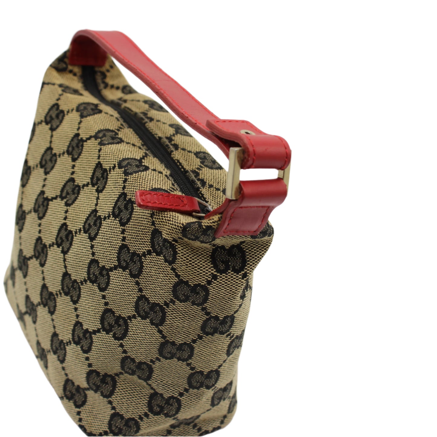 GUCCI Beige GG Canvas Red Leather Mini Pouch Handbag