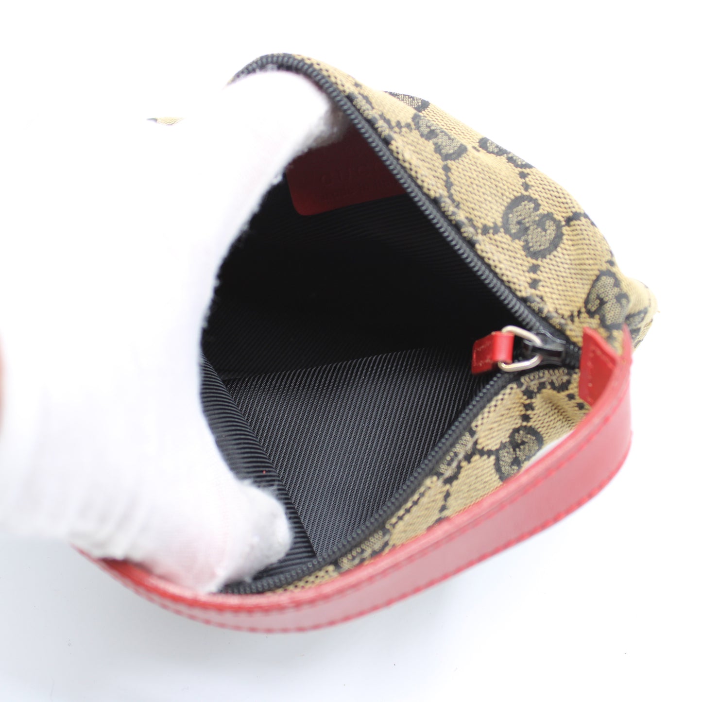 GUCCI Beige GG Canvas Red Leather Mini Pouch Handbag